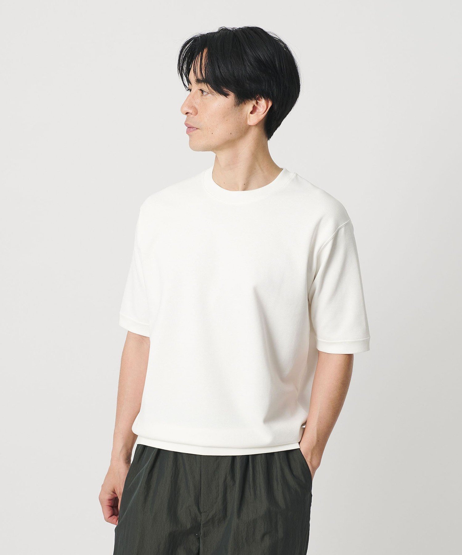 ライト ダブルフェイス ジオメ クルーネック Tシャツ 抗菌防臭 ビューティー＆ユース ユナイテッドアローズ トップス カットソー・Tシャツ グレー ホワイト