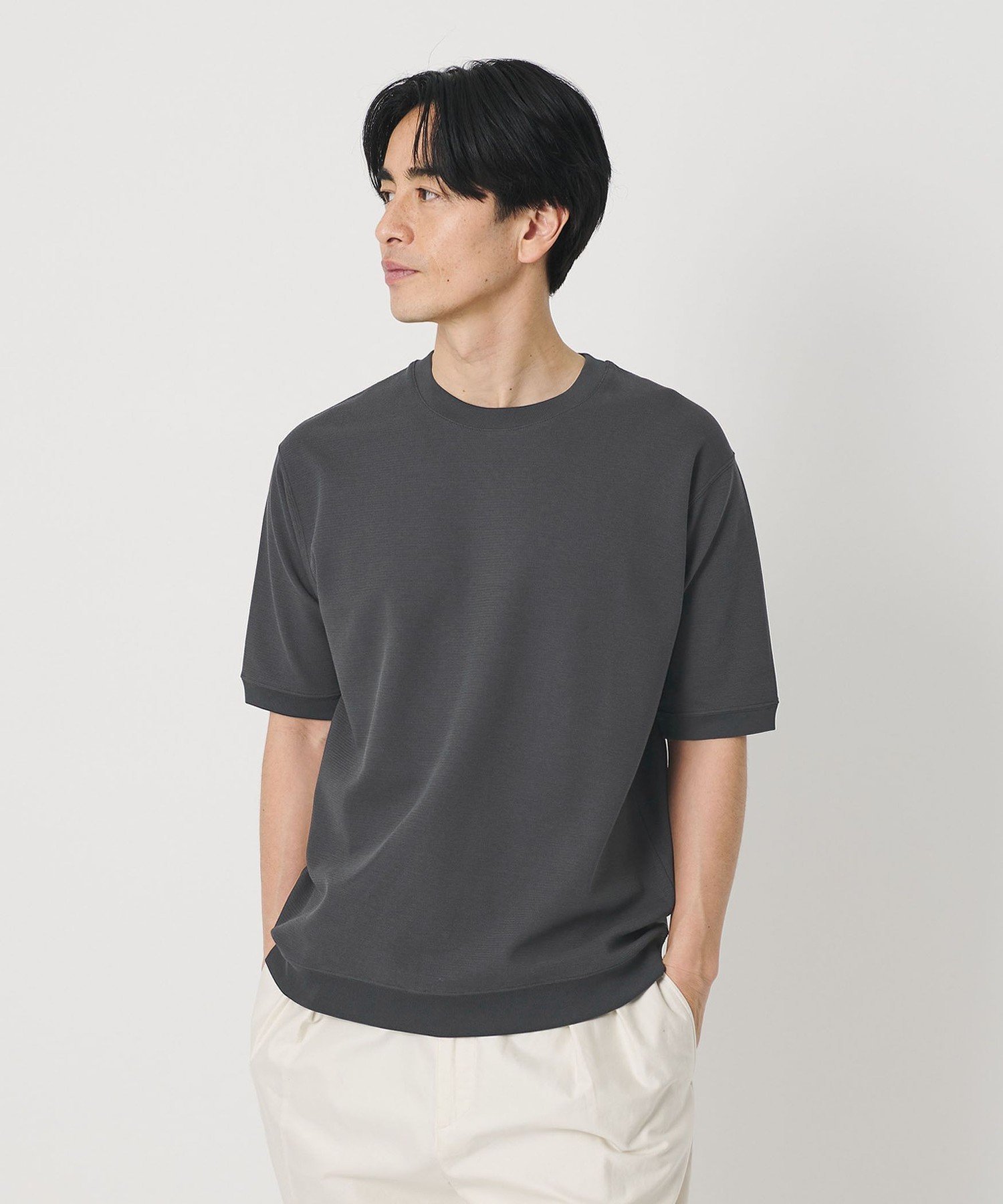 ライト ダブルフェイス ジオメ クルーネック Tシャツ 抗菌防臭 ビューティー＆ユース ユナイテッドアローズ トップス カットソー・Tシャツ グレー ホワイト