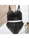 【SALE/30%OFF】Aimoon 花柄刺しゅうレースランジェリー セクシー ミニミニストア インナー・ルームウェア ブラ&ショーツセット ブラック ベージ...