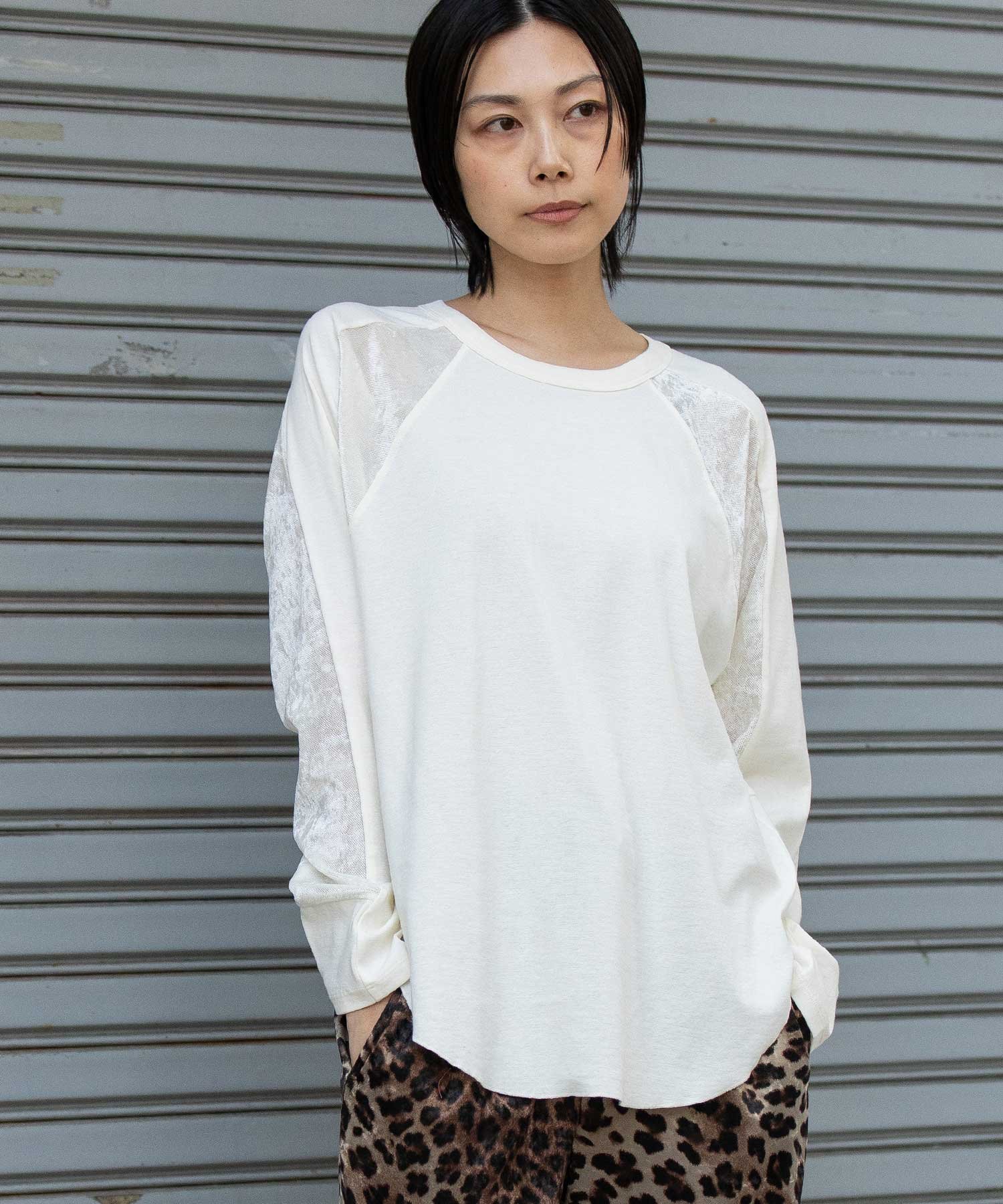 【SALE／38%OFF】Munich ウールミックスジャージ*メッシュベロアドッキングプルオーバー ミューニック トップス カットソー・Tシャツ ブルー ホワイト ブラック【送料無料】