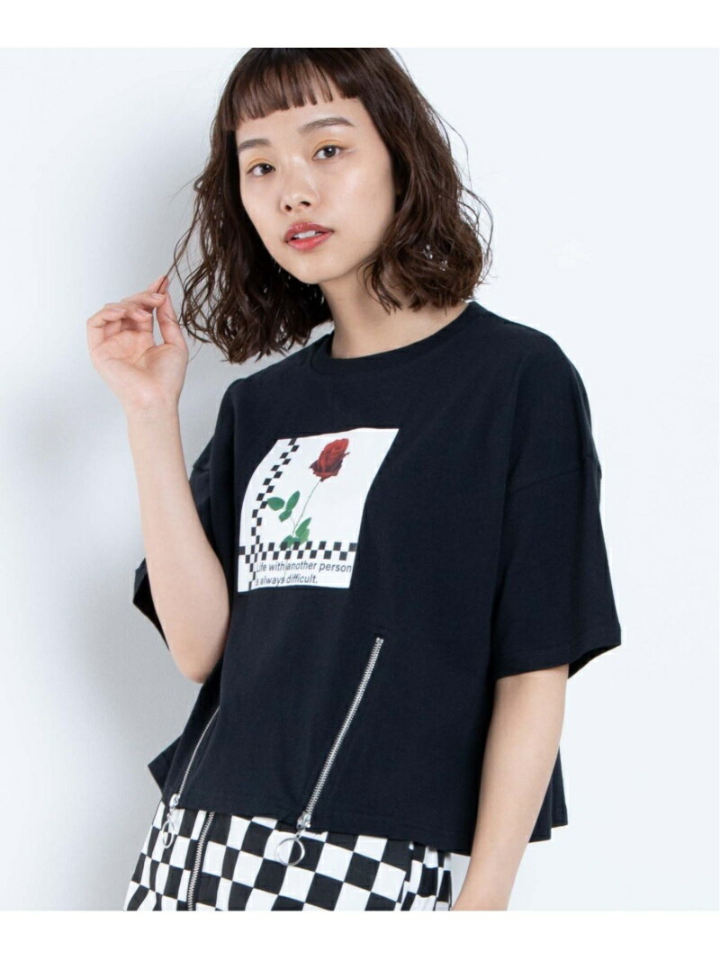 WEGO WEGO/(L)リングZIPローズフォトT ウィゴー トップス カットソー・Tシャツ ブラック ホワイト ブルーのサムネイル