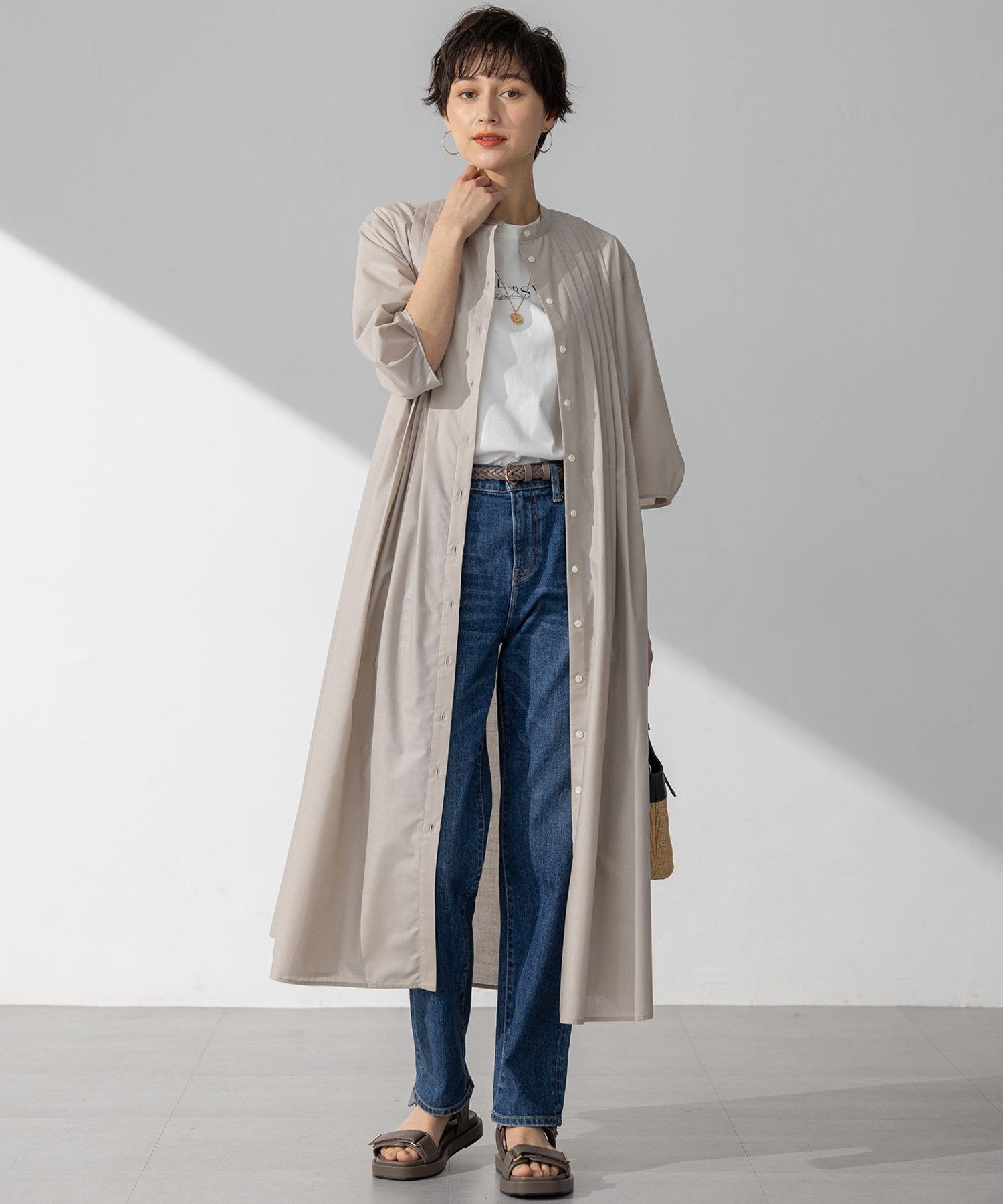 【SALE／40%OFF】23区 【洗える】ラスターローン フロントタック ワンピース ニジュウサンク ワンピース・ドレス ワンピース グレー ベージュ【送料無料】 stylife-15042935 Rakuten Fashion サンプル画像3