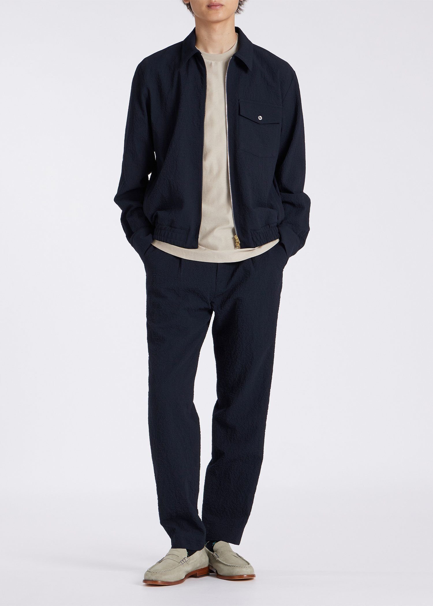 【SALE／30%OFF】Paul Smith ウールシアサッカー ショートブルゾン ポール・スミス ジャケット・アウター その他のジャケット・アウター ブラック ネイビー【送料無料】