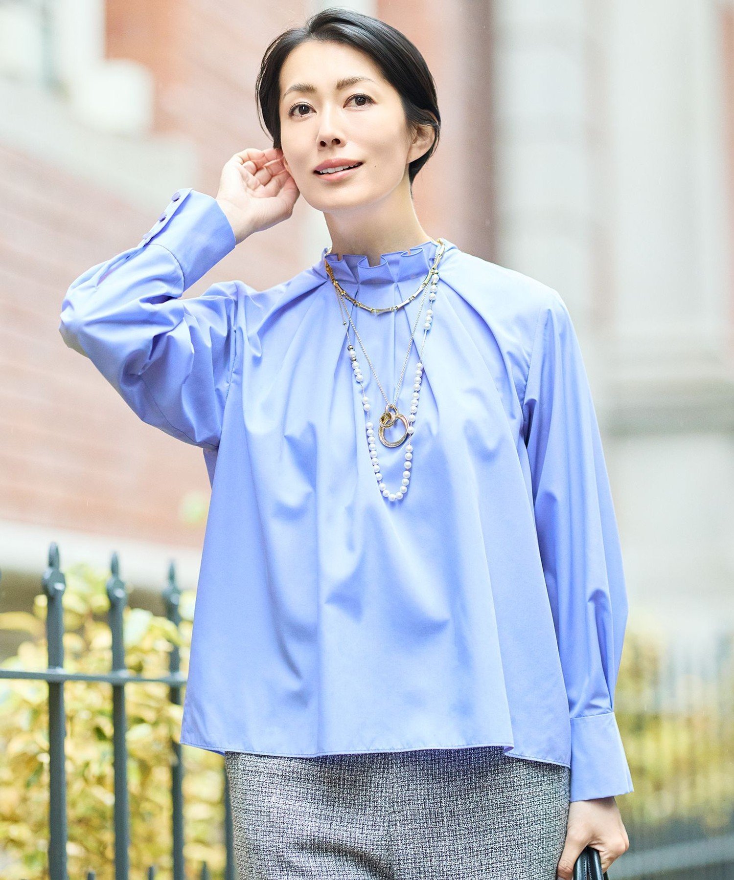 自由区 【カタログ掲載】ナチュラルタッチスタンドカラー ブラウス ジユウク トップス シャツ・ブラウ..