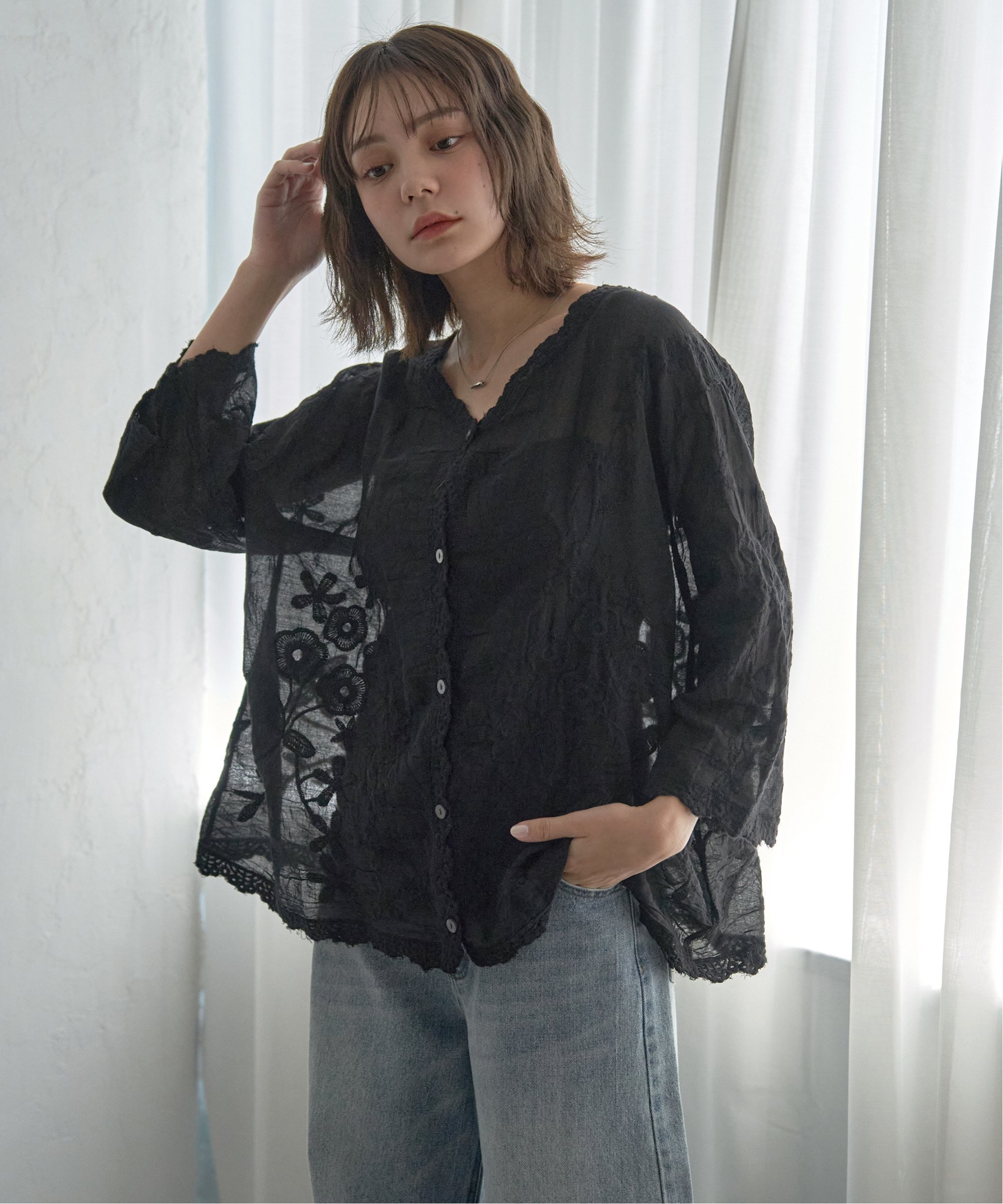 notch. レース刺繍カーディガン ノッチ トップス シャツ・ブラウス ホワイト ブラック【送料無料】