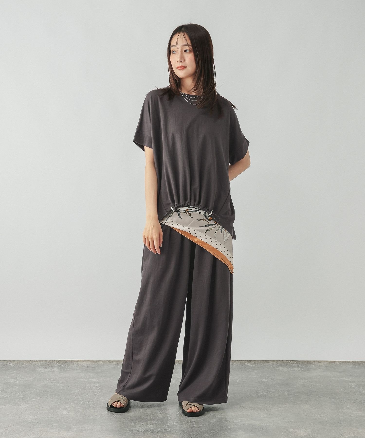 GLOBAL WORK リネンライク裾ドロスト半袖/636812 グローバルワーク トップス カットソー・Tシャツ ブラック ネイビー stylife-15771081 Rakuten Fashion サンプル画像3