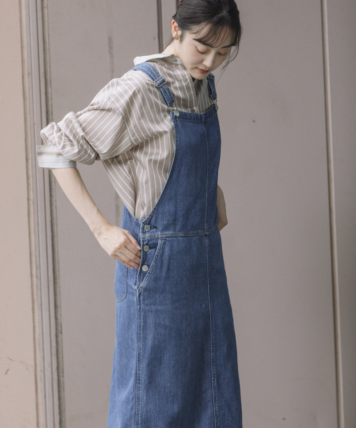 【SALE／62%OFF】Munich 9ozテンセルコットンデニムジャンパースカート ミューニック ワンピース・ドレス ジャンパースカート ブラック ネイビー【送料無料】