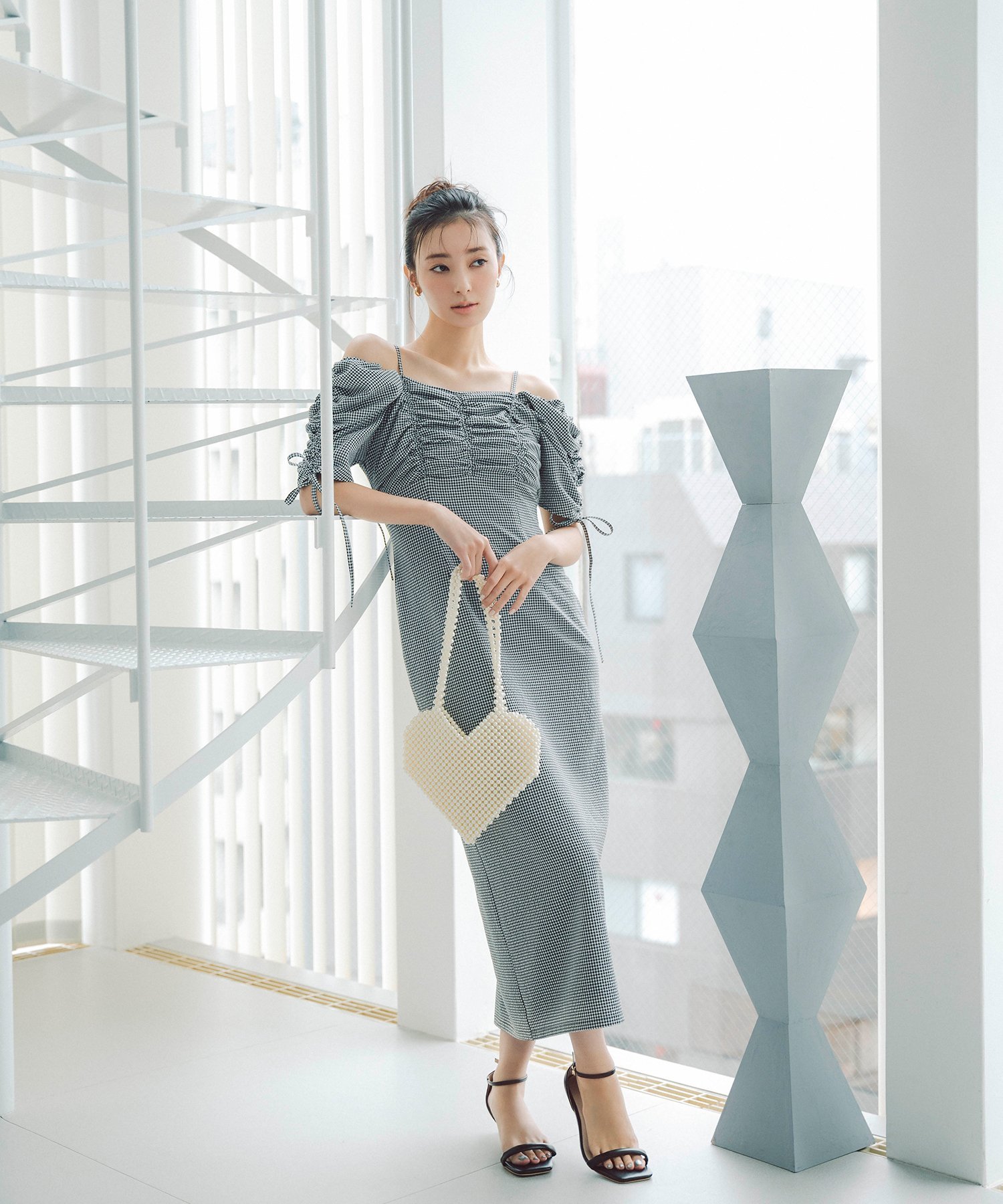 NATURAL BEAUTY BASIC サッカーオフショルIラインワンピース ナチュラルビューティベーシック ワンピース・ドレス ワンピース ブルー ブラック【送料無料】