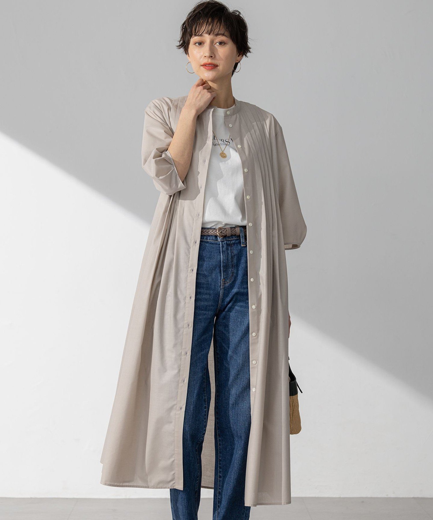 【SALE／40%OFF】23区 L 【洗える】ラスターローン フロントタック ワンピース ニジュウサンク ワンピース・ドレス ワンピース グレー ベージュ【送料無料】 stylife-15042797 Rakuten Fashion サンプル画像2