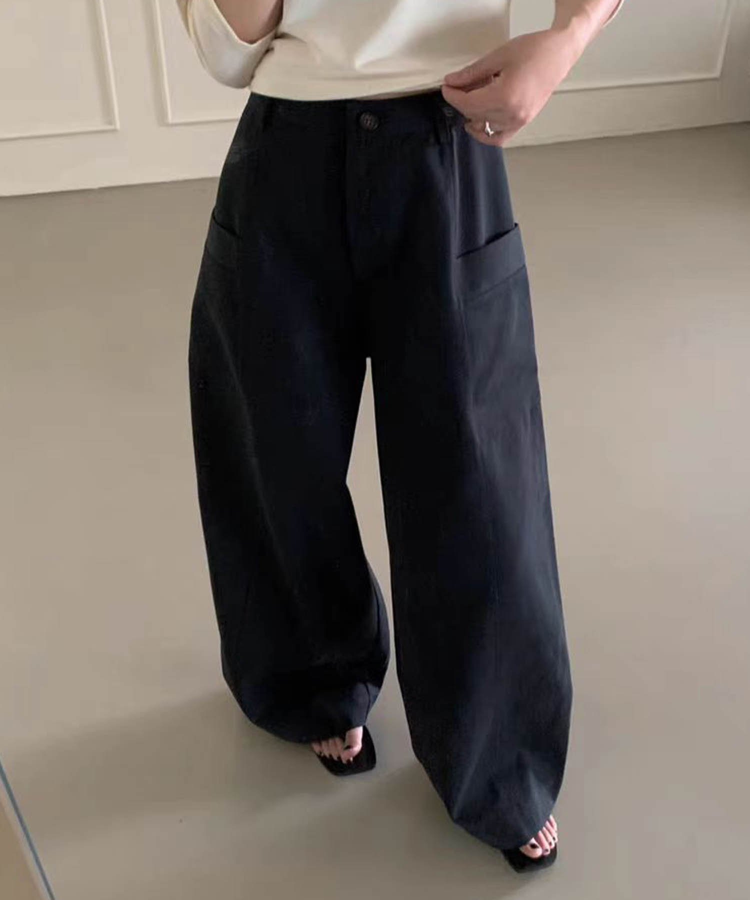 【SALE／30%OFF】aimoha - select - aimoha -select-/ハイウエストワイドカーゴパンツ アイモハ パンツ カーゴパンツ グレー ブラック