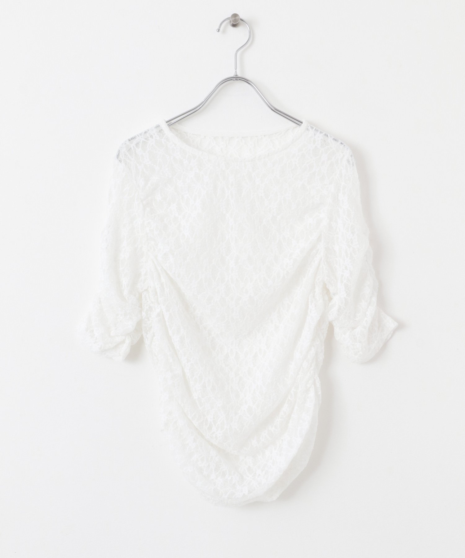 【SALE／50%OFF】KBF ハーフスリーブドレープレースTEE ケービーエフ トップス カットソー・Tシャツ ホワイト ブラックのサムネイル