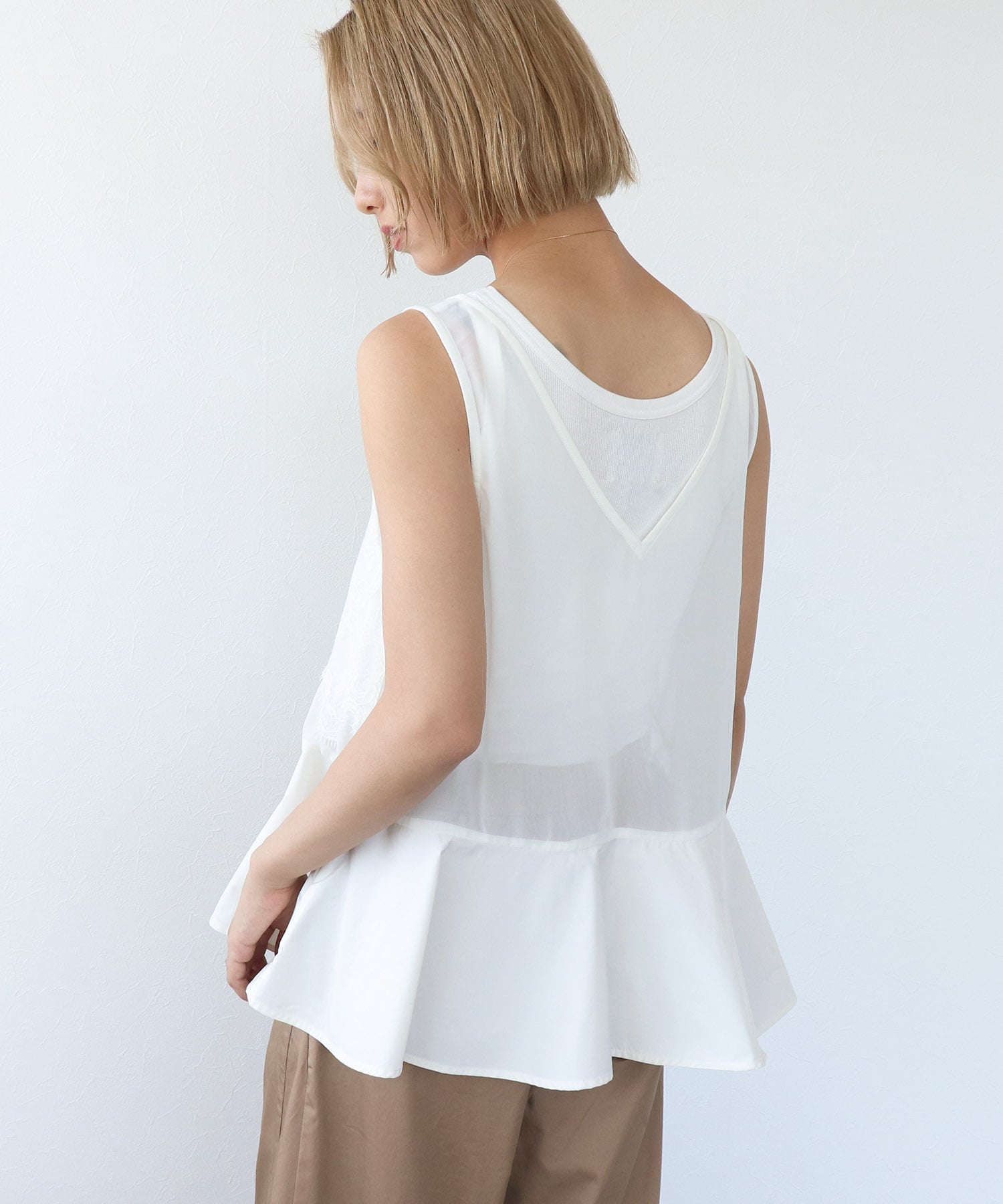 【SALE／60%OFF】Three Four Time Three Four Time/レースシアータンクトップ スリーフォータイム トップス ベスト・ジレ ブラック ホワイト【送料無料】