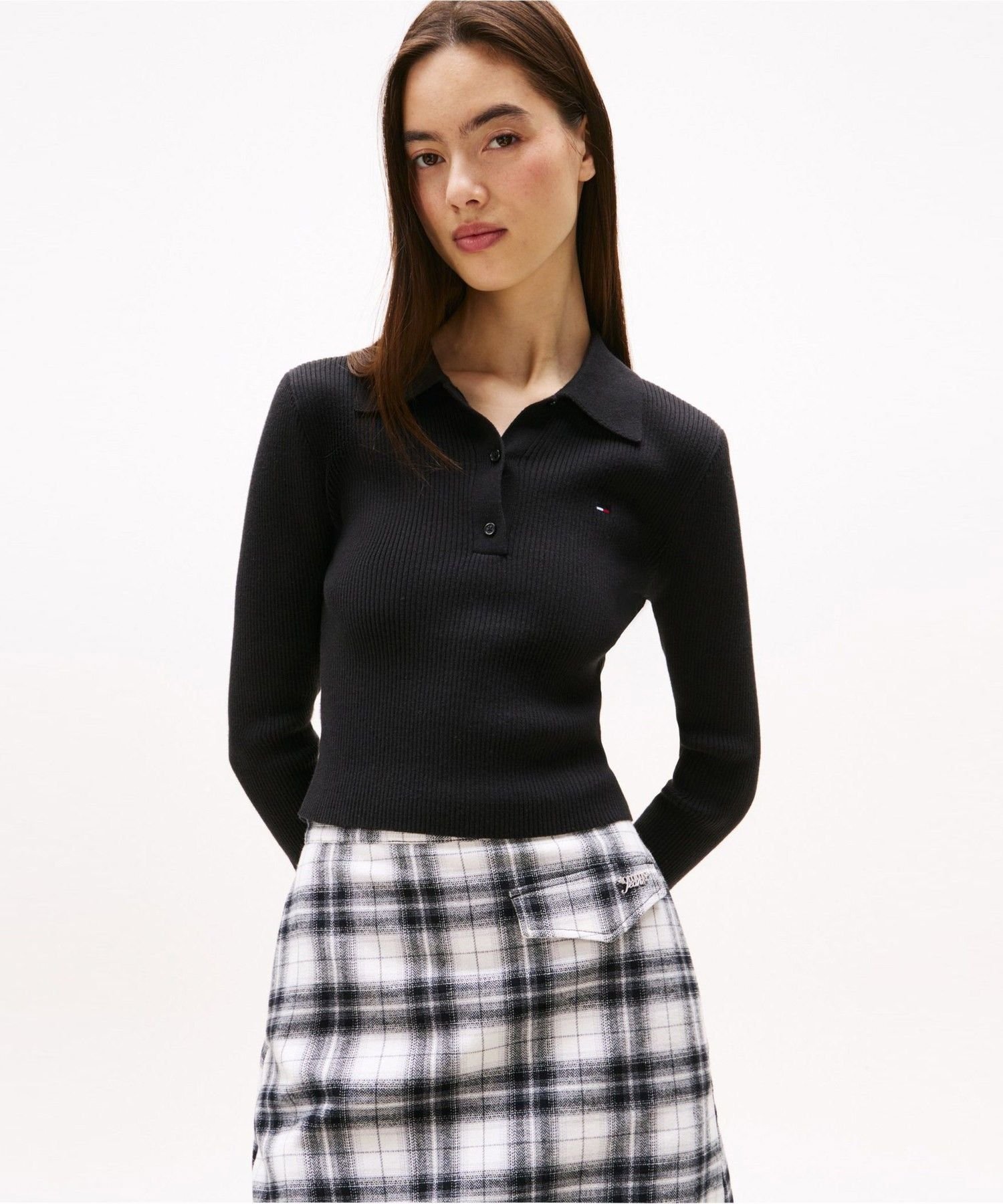 TOMMY JEANS エッセンシャルロングスリーブポロセーター トミーヒルフィガー トップス ニット ホワイト ブラック【送料無料】