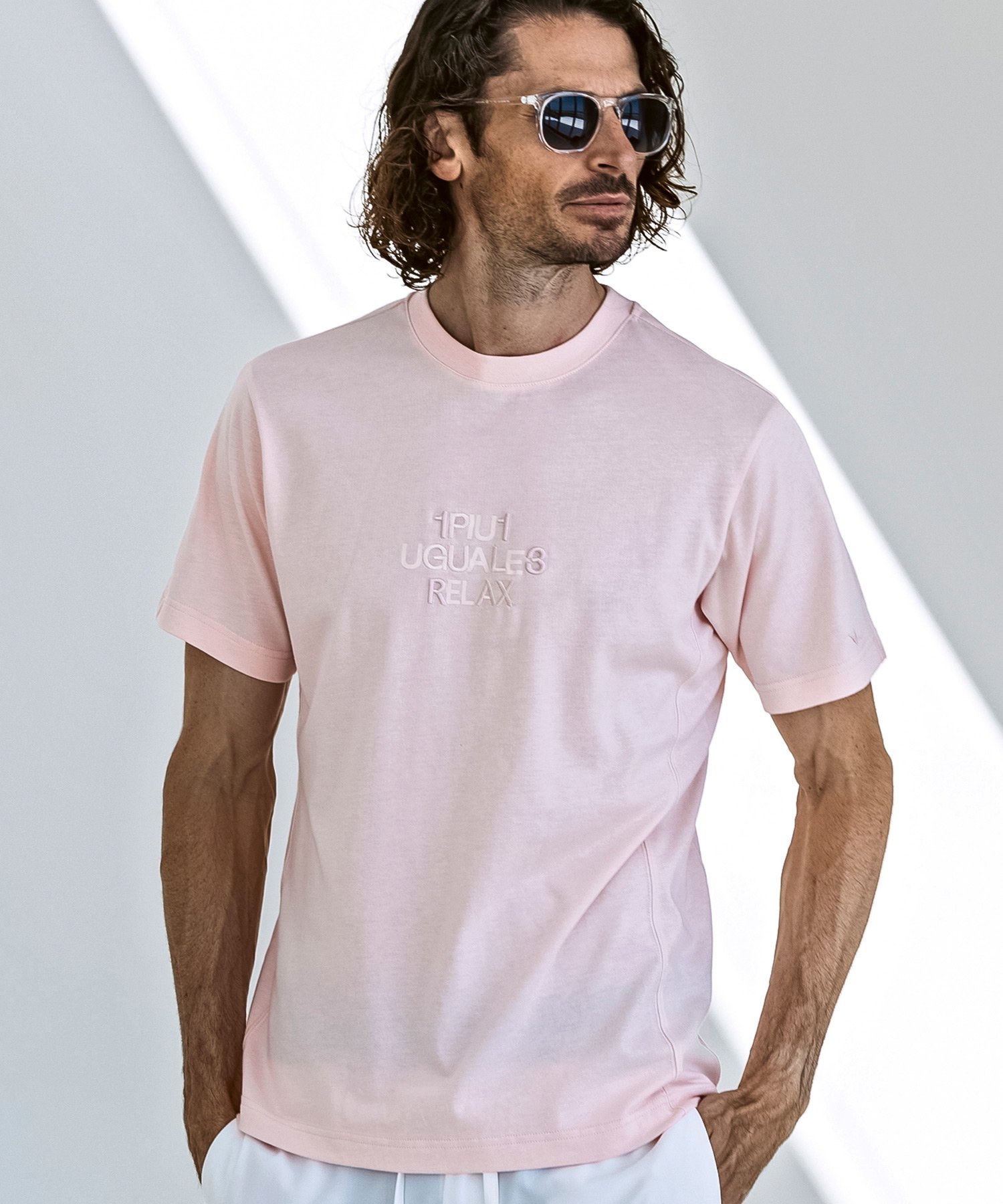 1PIU1UGUALE3 RELAX 1PIU1UGUALE3 RELAX コンビネーションロゴ半袖Tシャツ シフォン トップス カットソー・Tシャツ ネイビー グレー ホワイト ピンク ブラック
