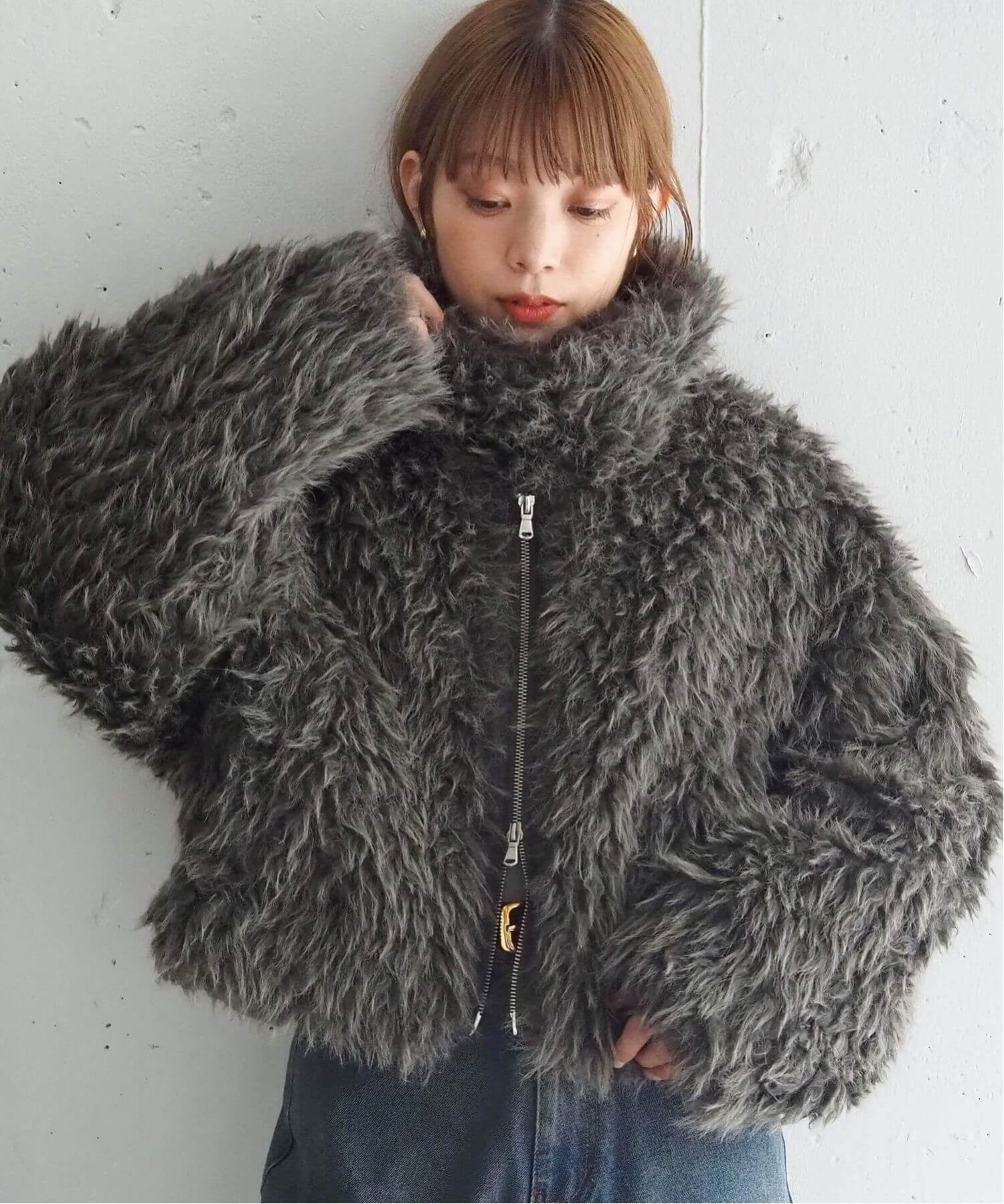 tiptop tiptop/ミックスファーブルゾン ティップトッププラスポケット ジャケット・アウター ブルゾン・ジャンパー グレー ブラウン ホワイト【送料無料】