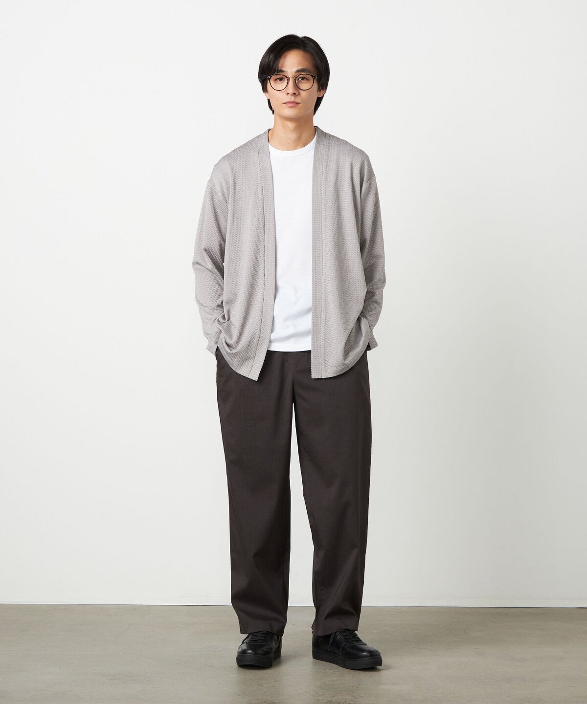COMME CA ISM 【セットアイテム】ボタンレスカーディガン+Tシャツ コムサイズム トップス カーディガン ブラック グレー【送料無料】