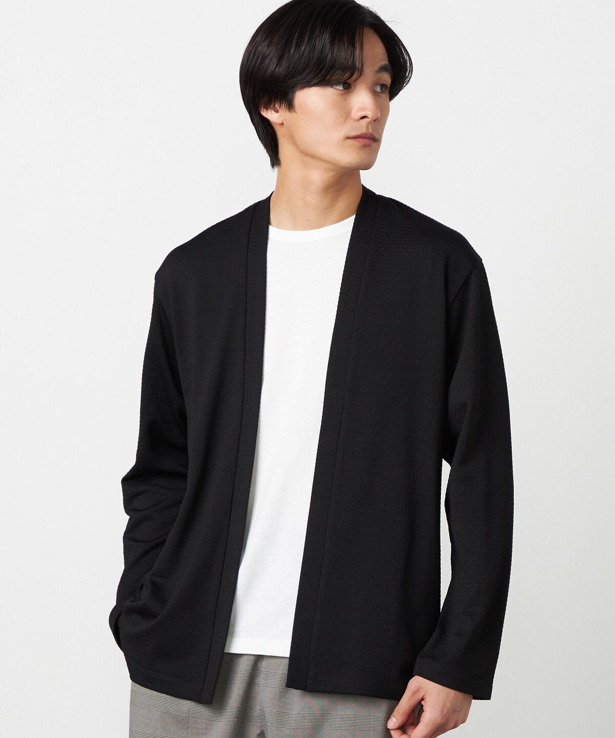 COMME CA ISM 【セットアイテム】ボタンレスカーディガン+Tシャツ コムサイズム トップス カーディガン ブラック グレー【送料無料】