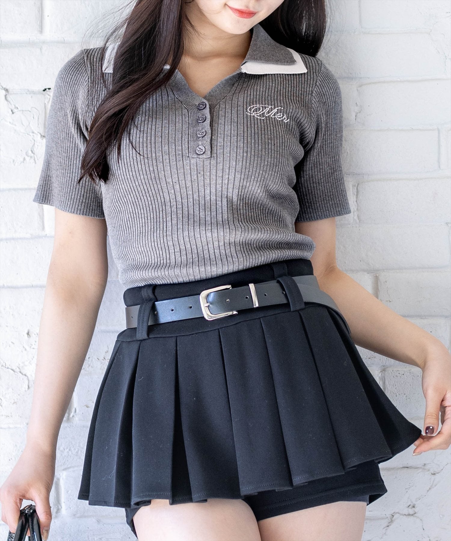 【SALE／10%OFF】clear ダブルカラーワンポイントラインストーンニットトップス クリア トップス ニット ブラック
