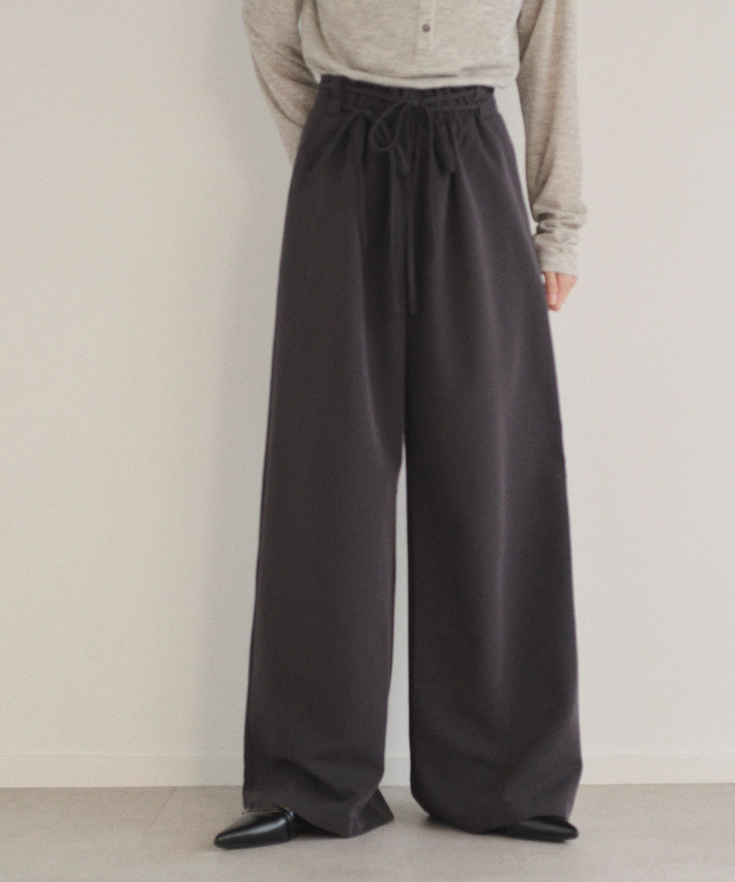 SOYEN ダブルドロストワイドパンツ/セットアップ可 ピンストライプ チームストア パンツ その他のパンツ グレー