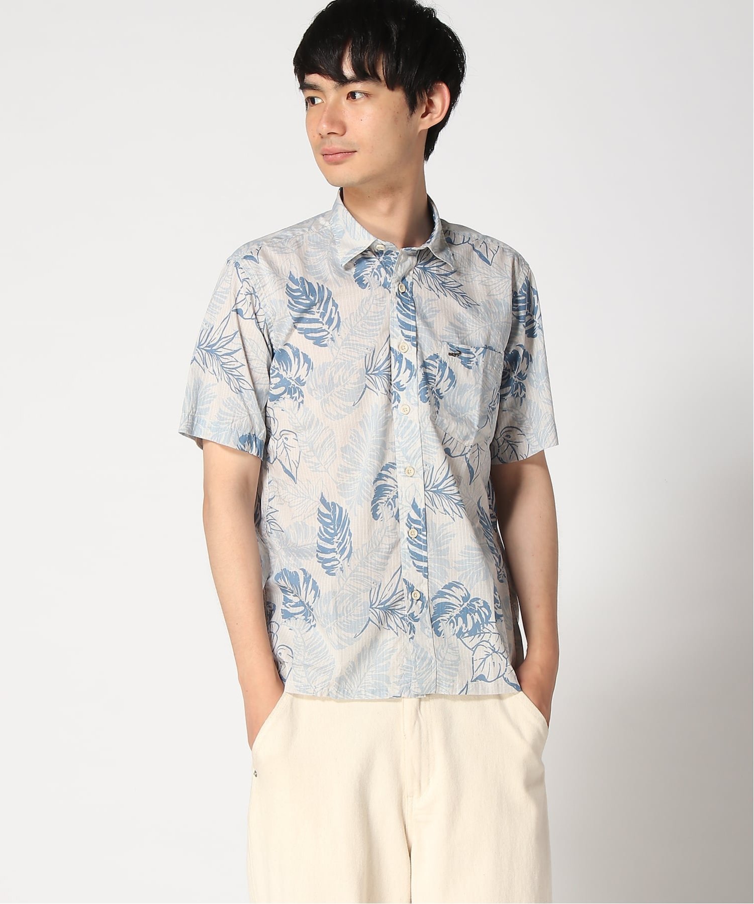 CROCODILE/(M)マイクロチェック リーフプリント シャツ クロコダイル トップス シャツ・ブラウス レッド グレー ネイビー