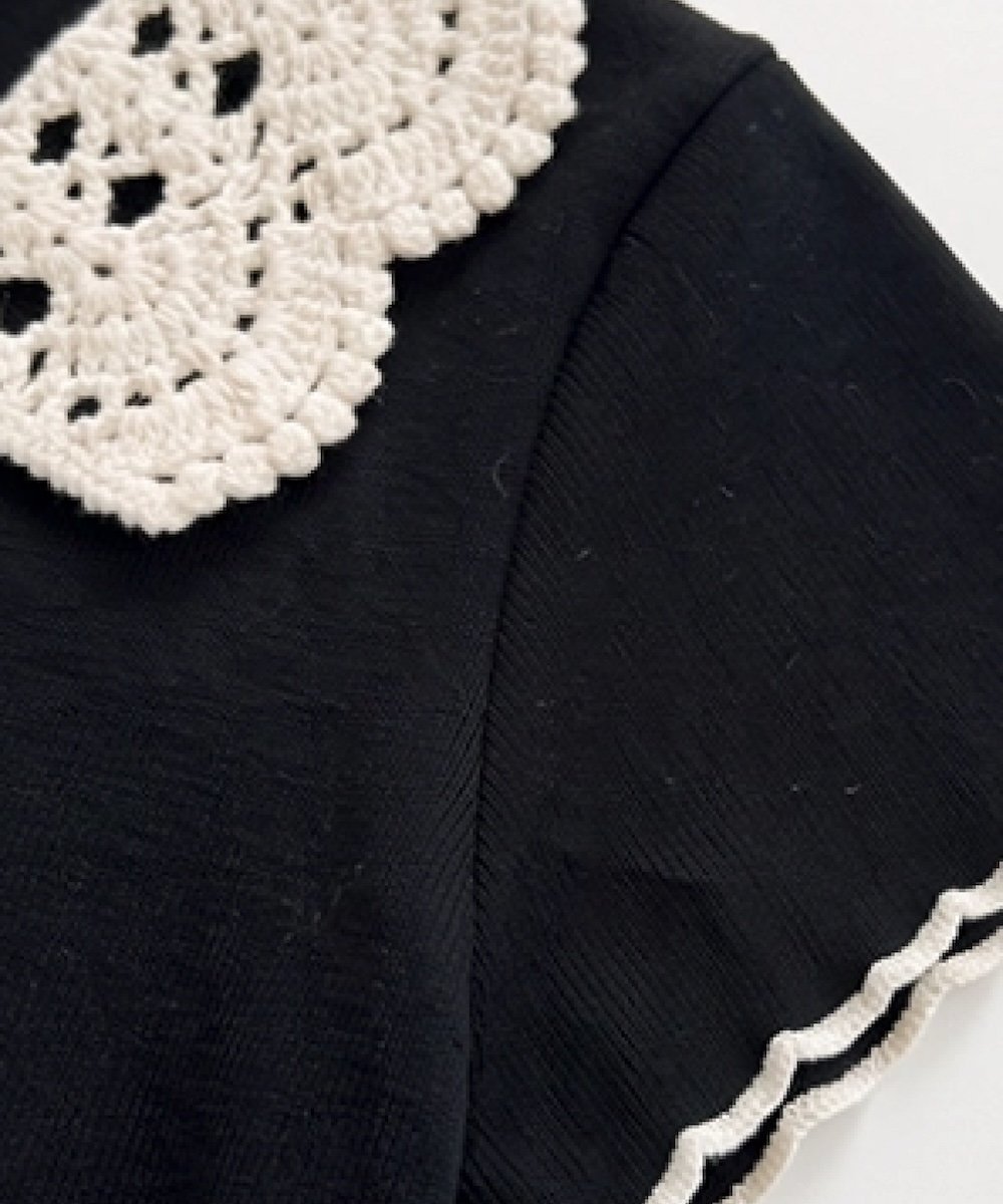 LA POMME petit Crochet Lace Collar Top/編みレース襟トップス ラポミ・プチ トップス カットソー・Tシャツ ブラック