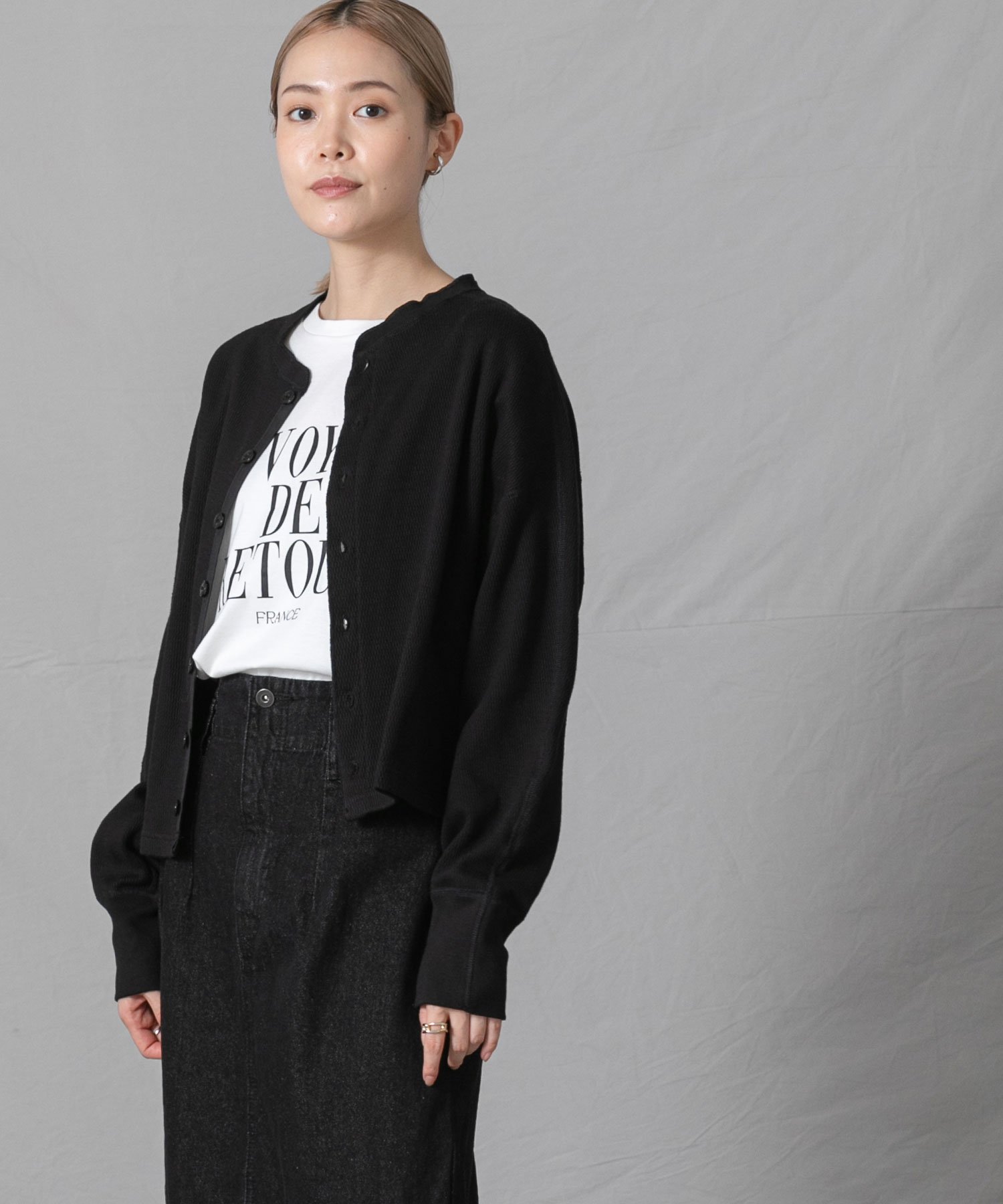 【SALE／50%OFF】Gready Brilliant 2_サーマルクルーワイドCD グレディブリリアン トップス カーディガン ブラック ホワイト【送料無料】のサムネイル