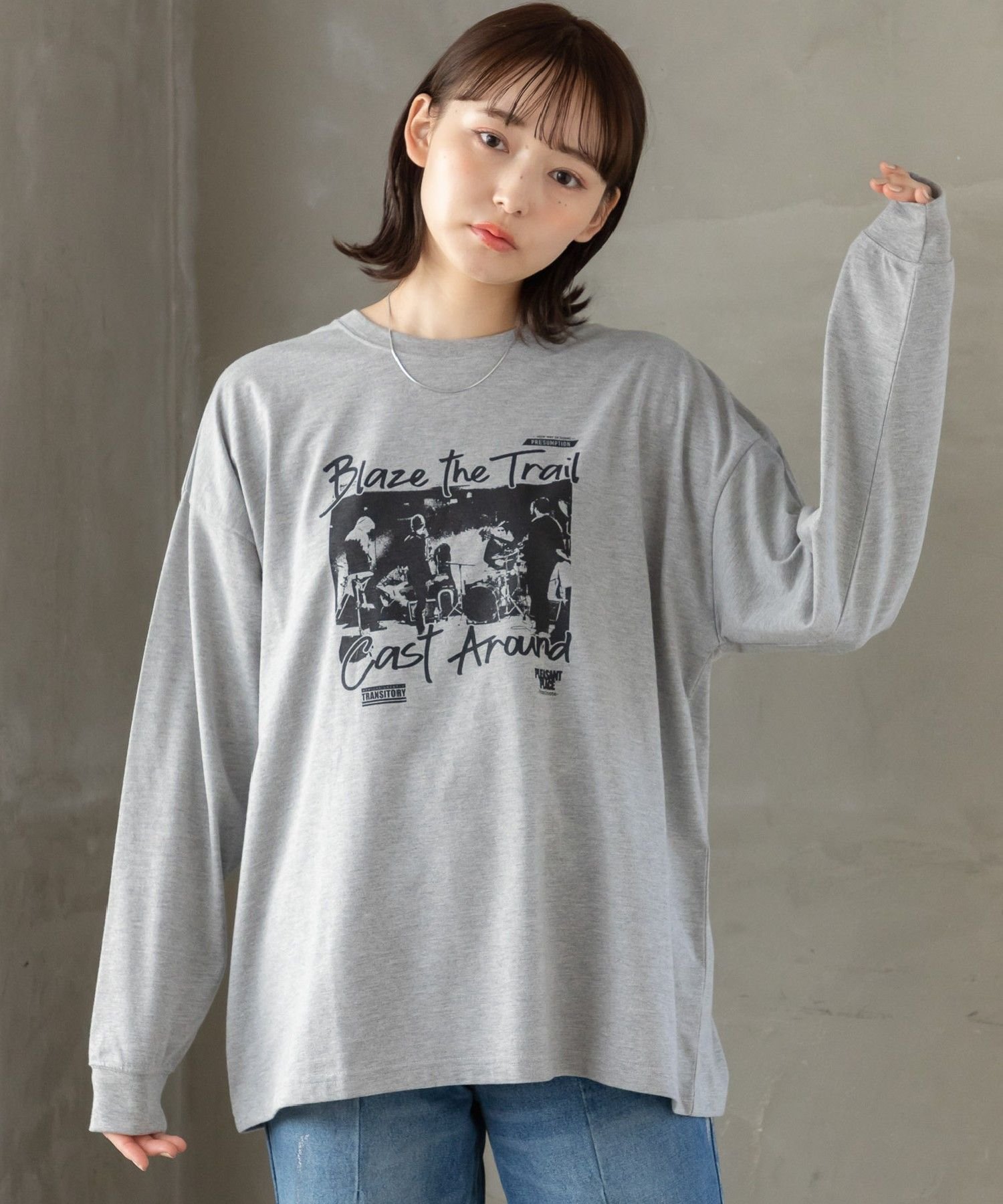 【SALE／10%OFF】RETRO GIRL バンドロンTEE レトロガール トップス カットソー・Tシャツ ホワイト グレー