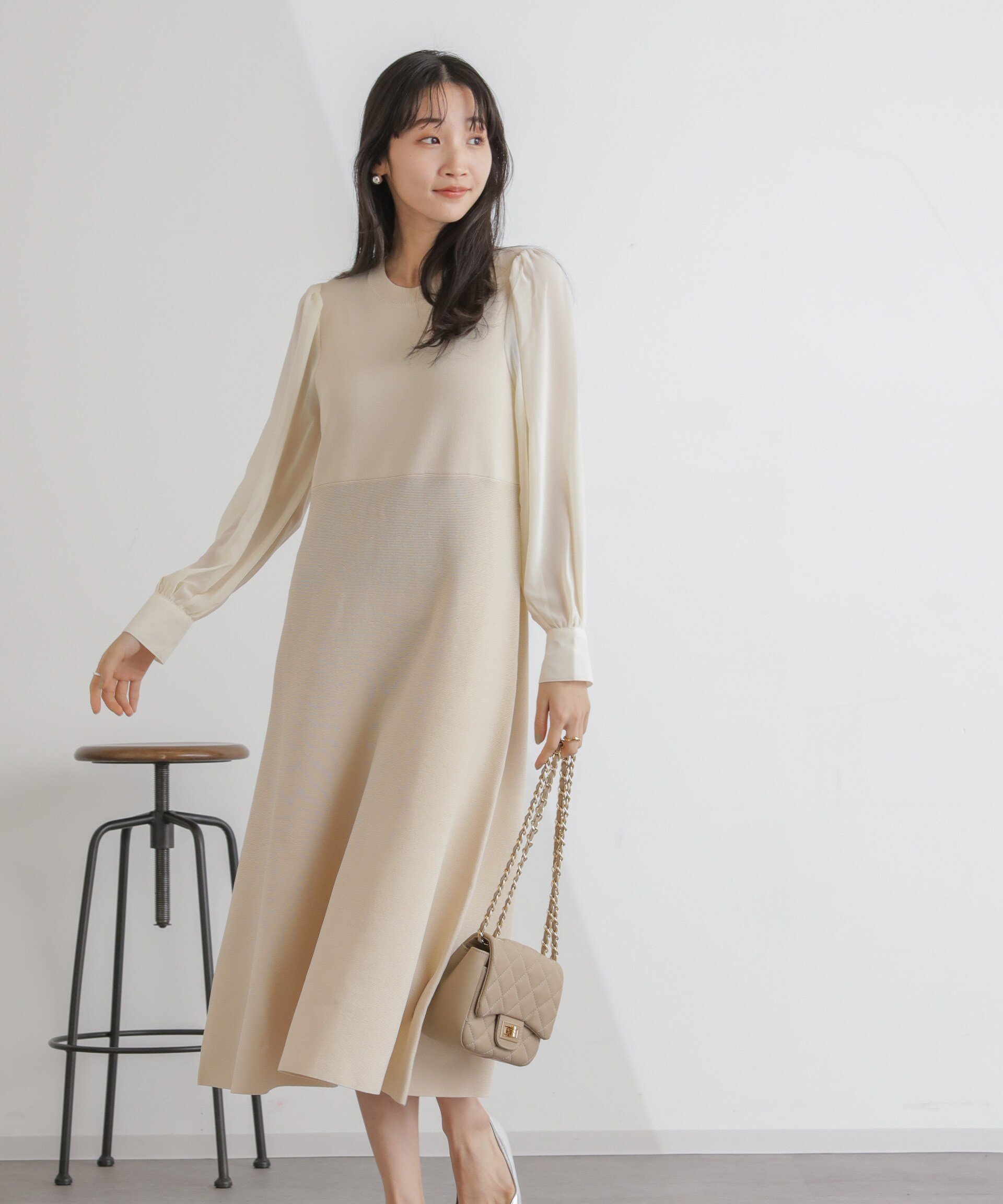 【SALE／40%OFF】NANO universe シアースリーブ異素材コンビニットワンピース ナノユニバース ワンピース・ドレス ワンピース ネイビー ブルー ベージュ【送料無料】