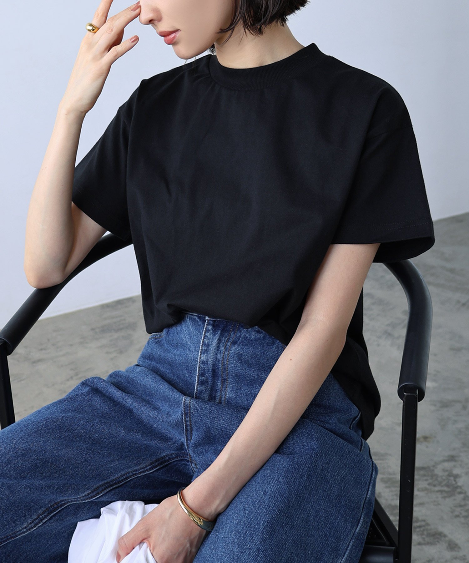 【SALE／10%OFF】evernavy モックネック 半袖 Tシャツ evernavy エバーネイビー アンドミー トップス カットソー・Tシャツ ネイビー ブラック ホワイトのサムネイル