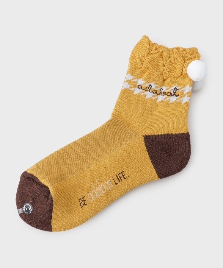 【SALE／10%OFF】adabat フレンチデザイン ぼんぼり付きショート丈ソックス アダバット 靴下・レッグウェア 靴下 イエロー ベージュ ネイビー