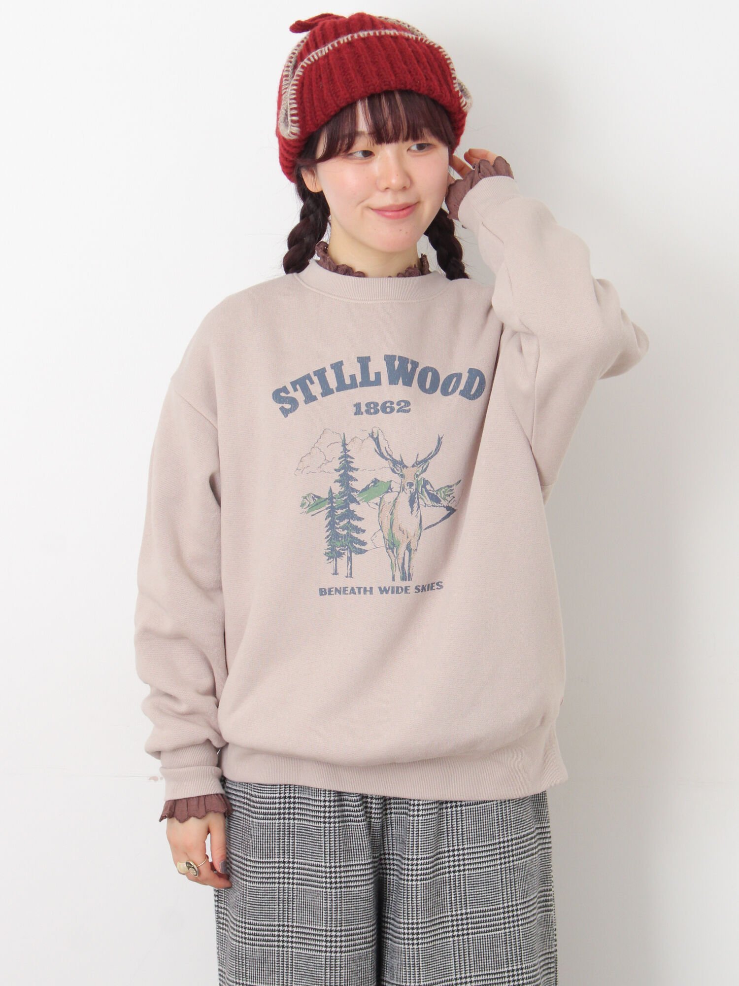 Samansa Mos2 裏毛プリントスウェット サマンサモスモス トップス カットソー・Tシャツ ベージュ ネイ..