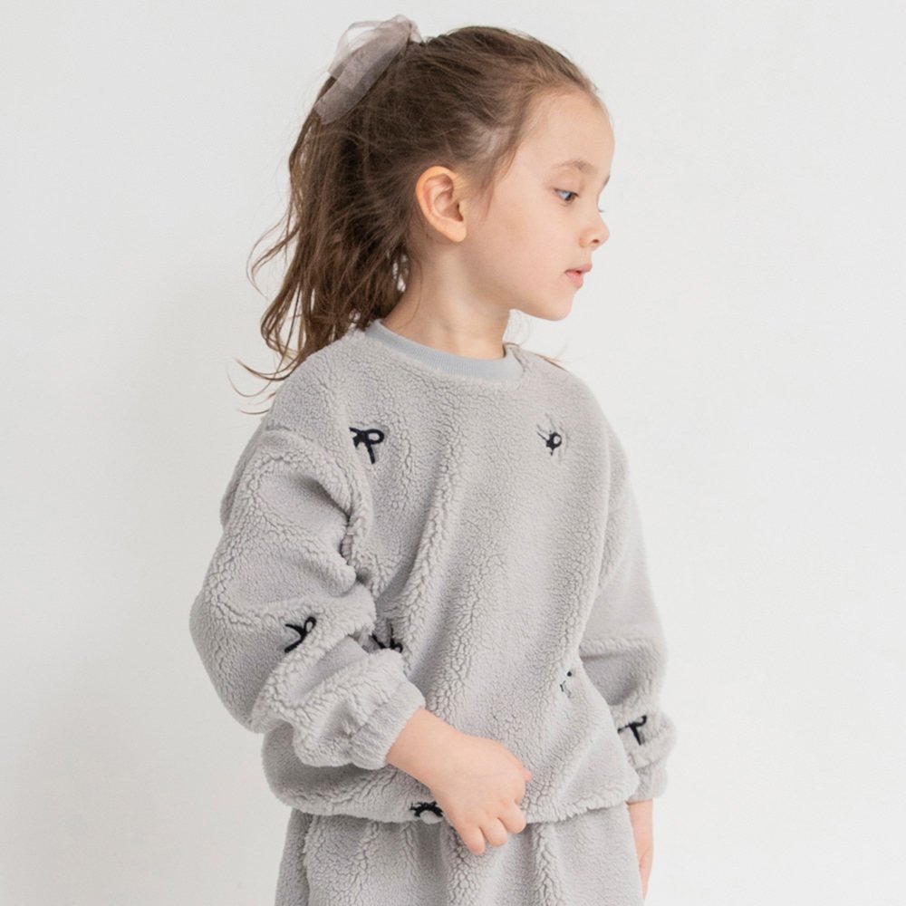 branshes リボン総柄刺しゅうボアトレーナー ブランシェス トップス スウェット・トレーナー グレー ホワイトのサムネイル