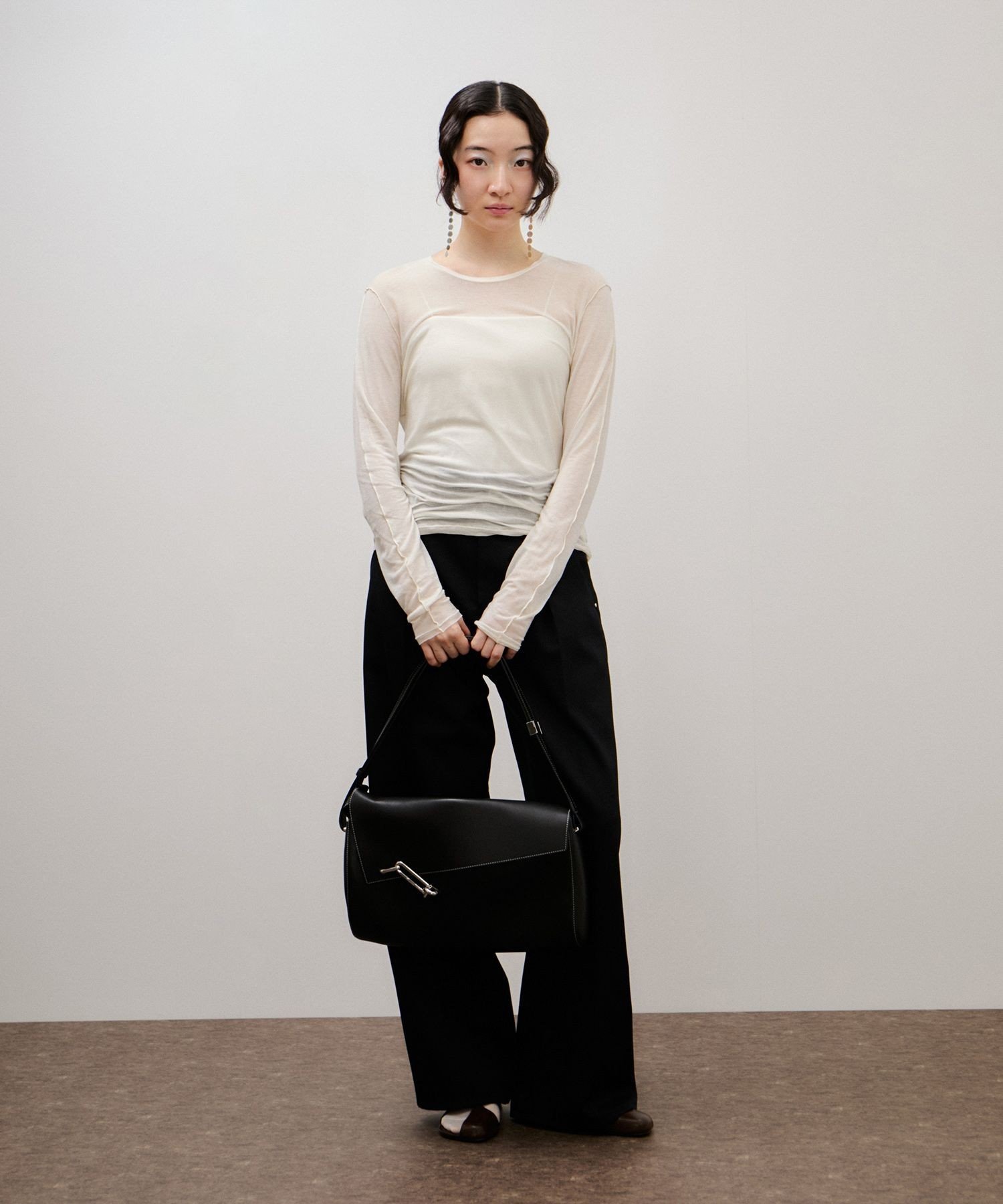 【SALE／30%OFF】ADAM ET ROPE' FEMME ロングスリーブカットソー アダムエロペ トップス カットソー・Tシャツ ホワイト ブラウン【送料無料】
