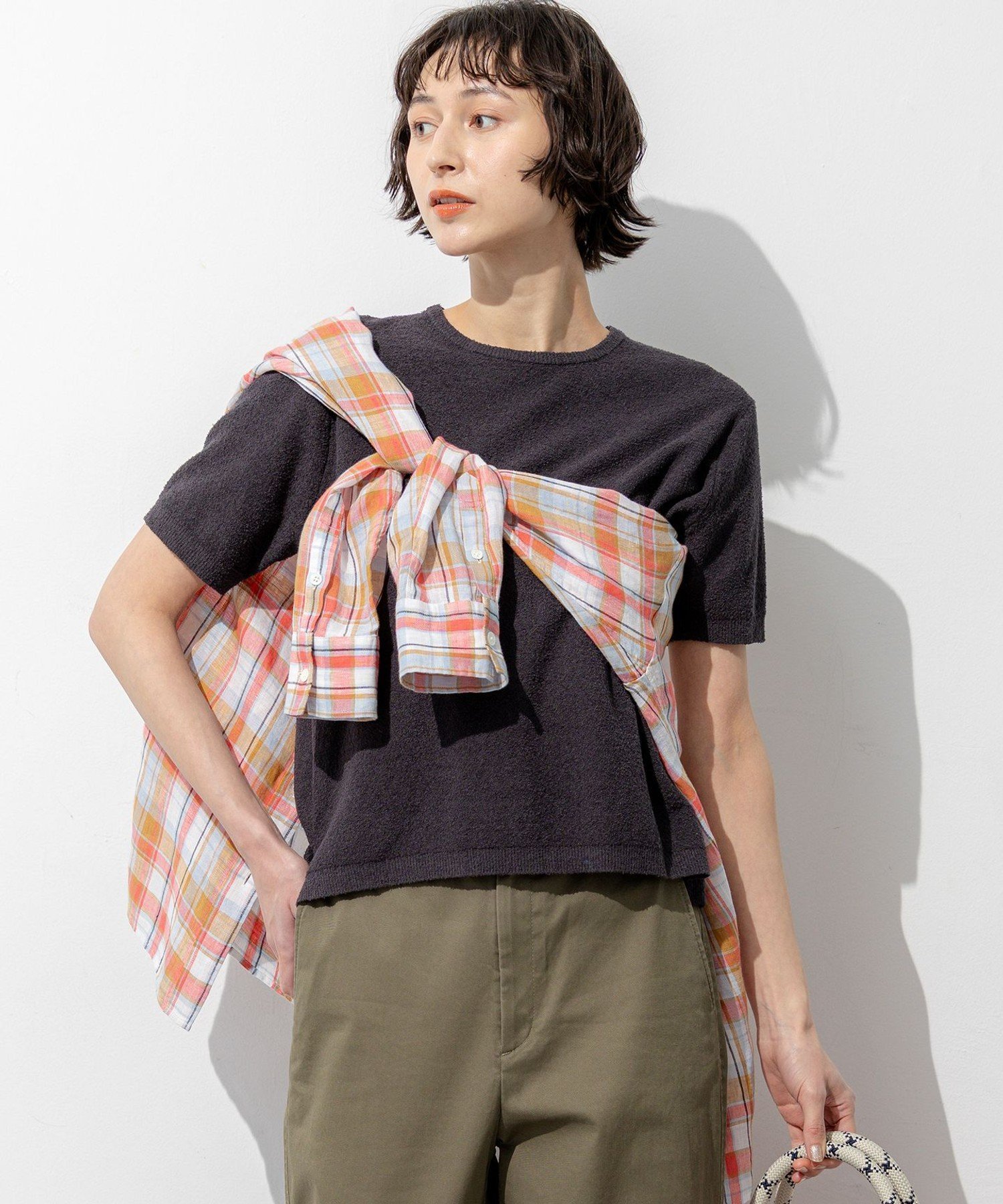 【SALE／50%OFF】23区 L コットンナイロンミニブークレ ニットT ニジュウサンク トップス ニット ブラウン ホワイト グレー【送料無料】