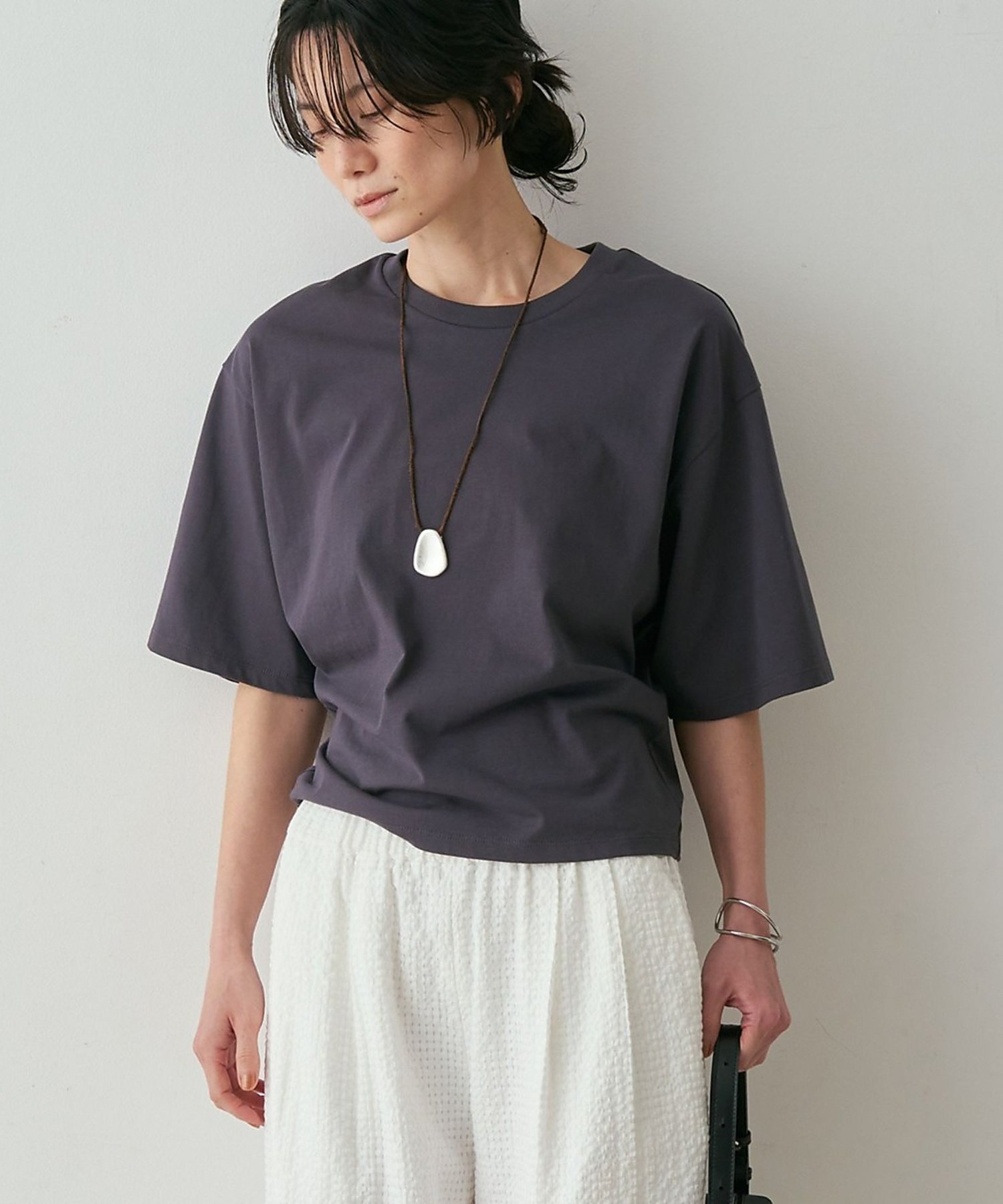 qualite 【接触冷感】プレミアム天竺ドルマンTシャツ カリテ トップス カットソー・Tシャツ グレー ホワイト グリーン
