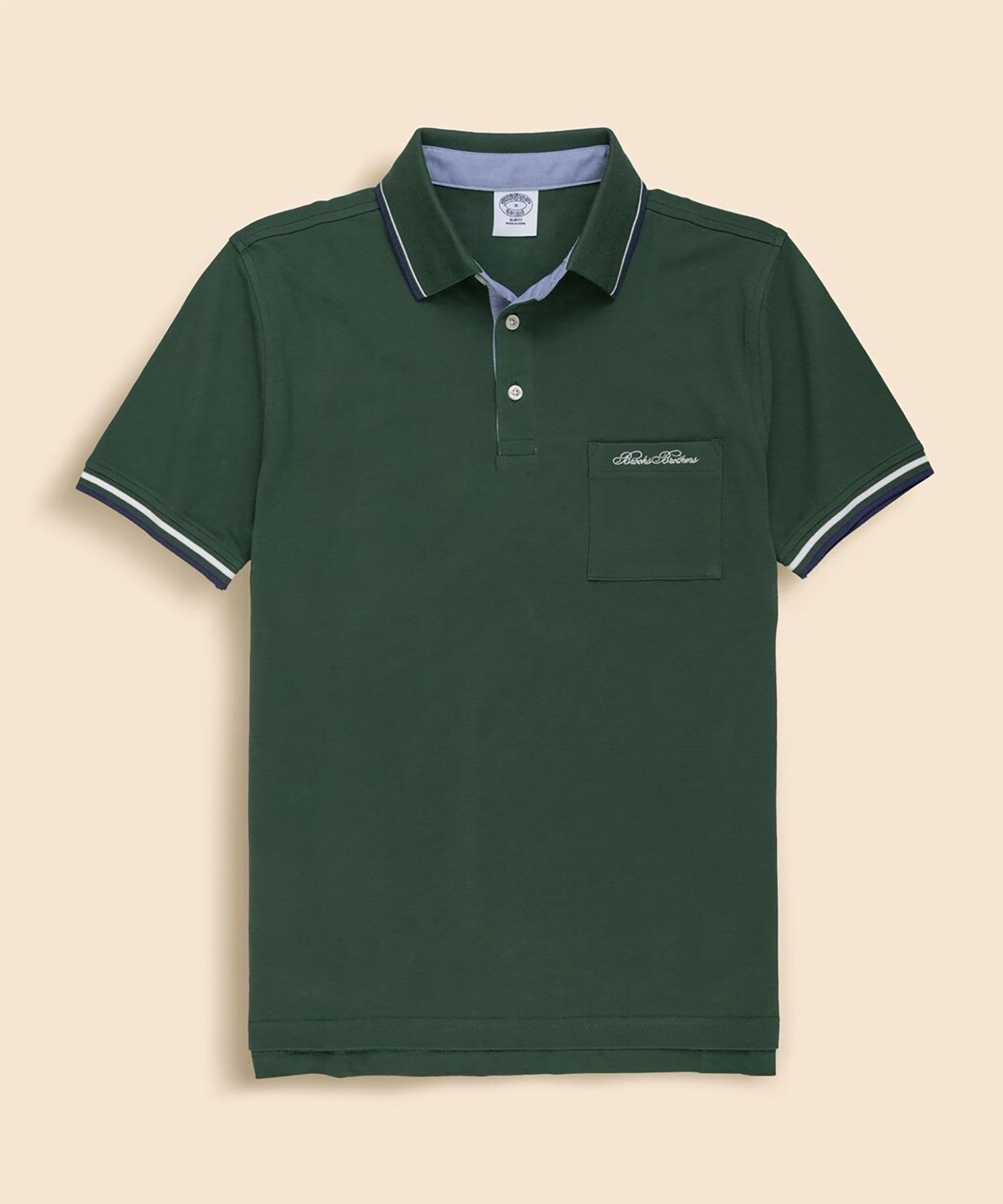BROOKS BROTHERS コットンストレッチピケ スクリプトエンブロイダリー ティップド ポロシャツ Slim Fit ブルックス ブラザーズ トップス ポロシャツ ネイビー グリーン