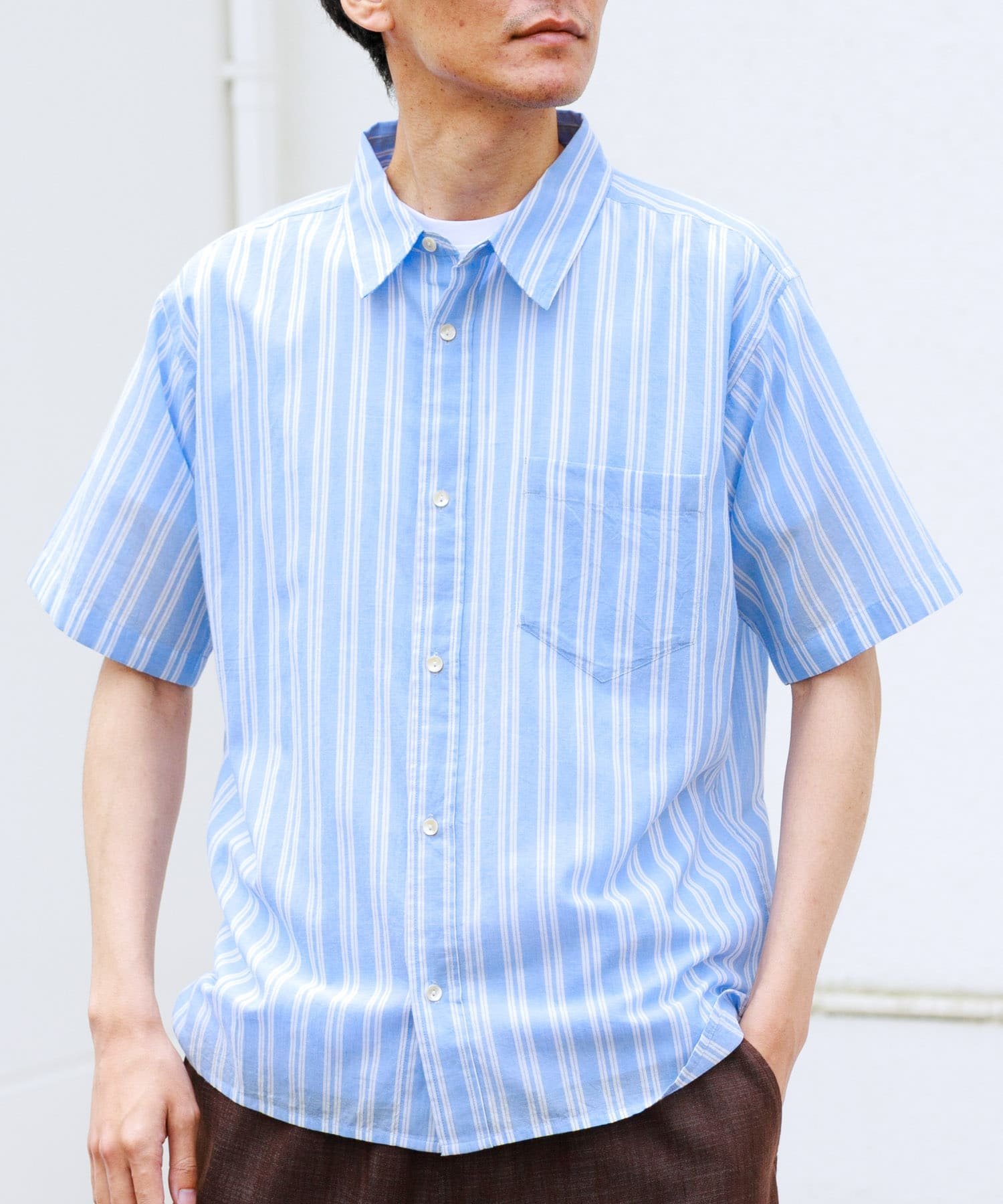 Sonny Label インドコットンストライプシャツ サニーレーベル トップス シャツ・ブラウス ブルー ホワイト