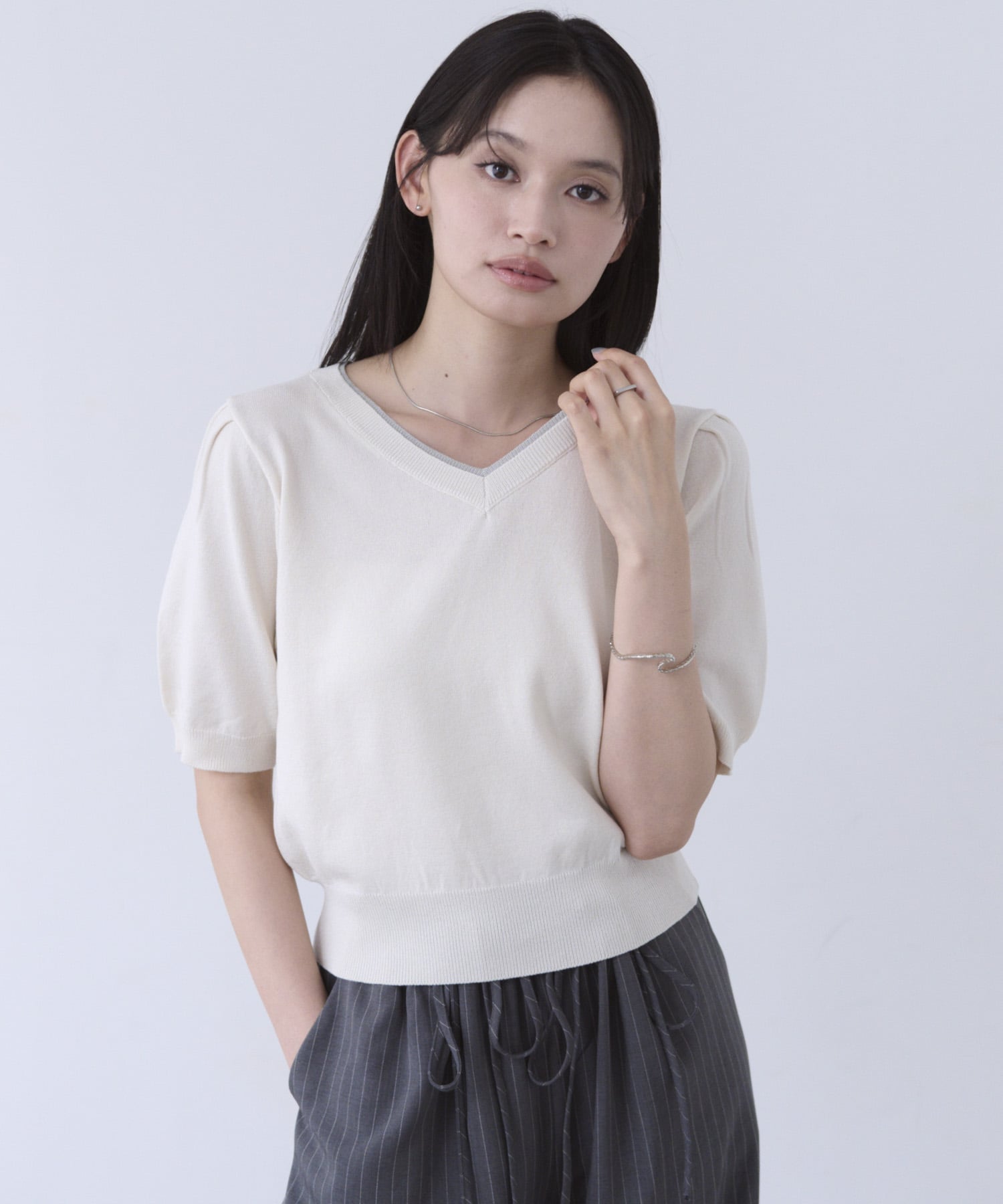 SOYEN カラーラインVネックニット チームストア トップス カットソー・Tシャツ ホワイト ブルー