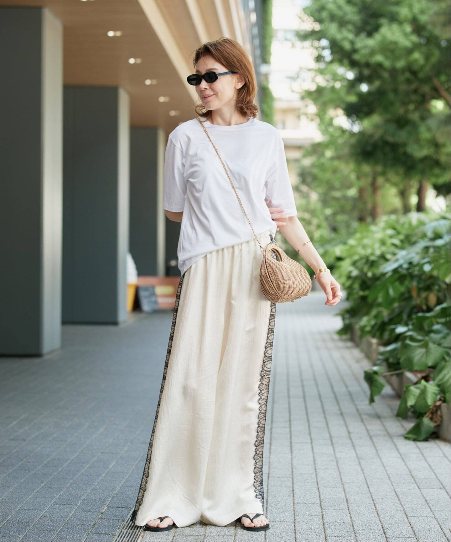 VERMEIL par iena Side Lace リラックスパンツ ヴェルメイユ パー イエナ パンツ その他のパンツ ネイビー ホワイト