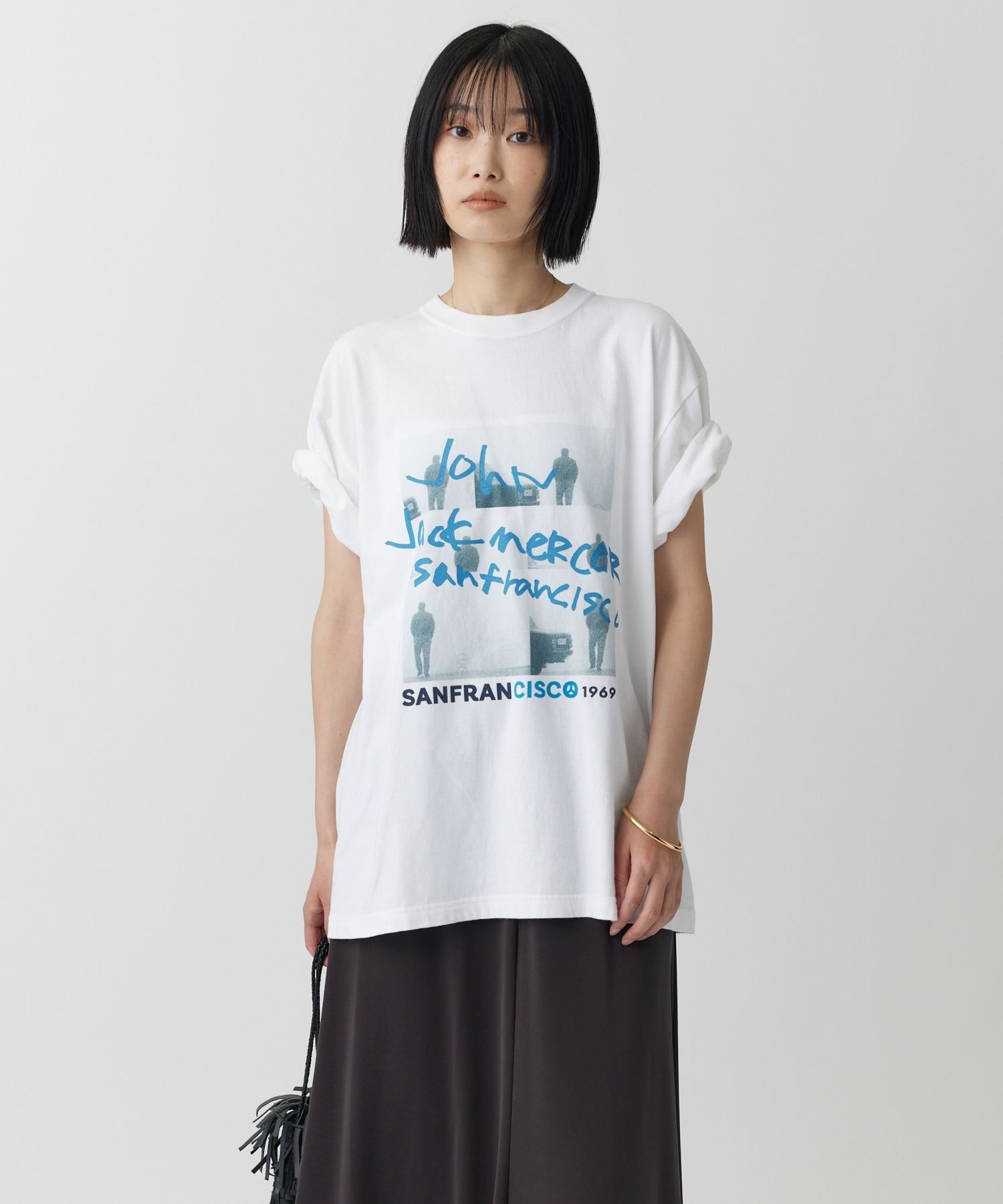 【J.J. Mercer】フォトCAR TEE バビロン トップス カットソー・Tシャツ グレー ホワイト