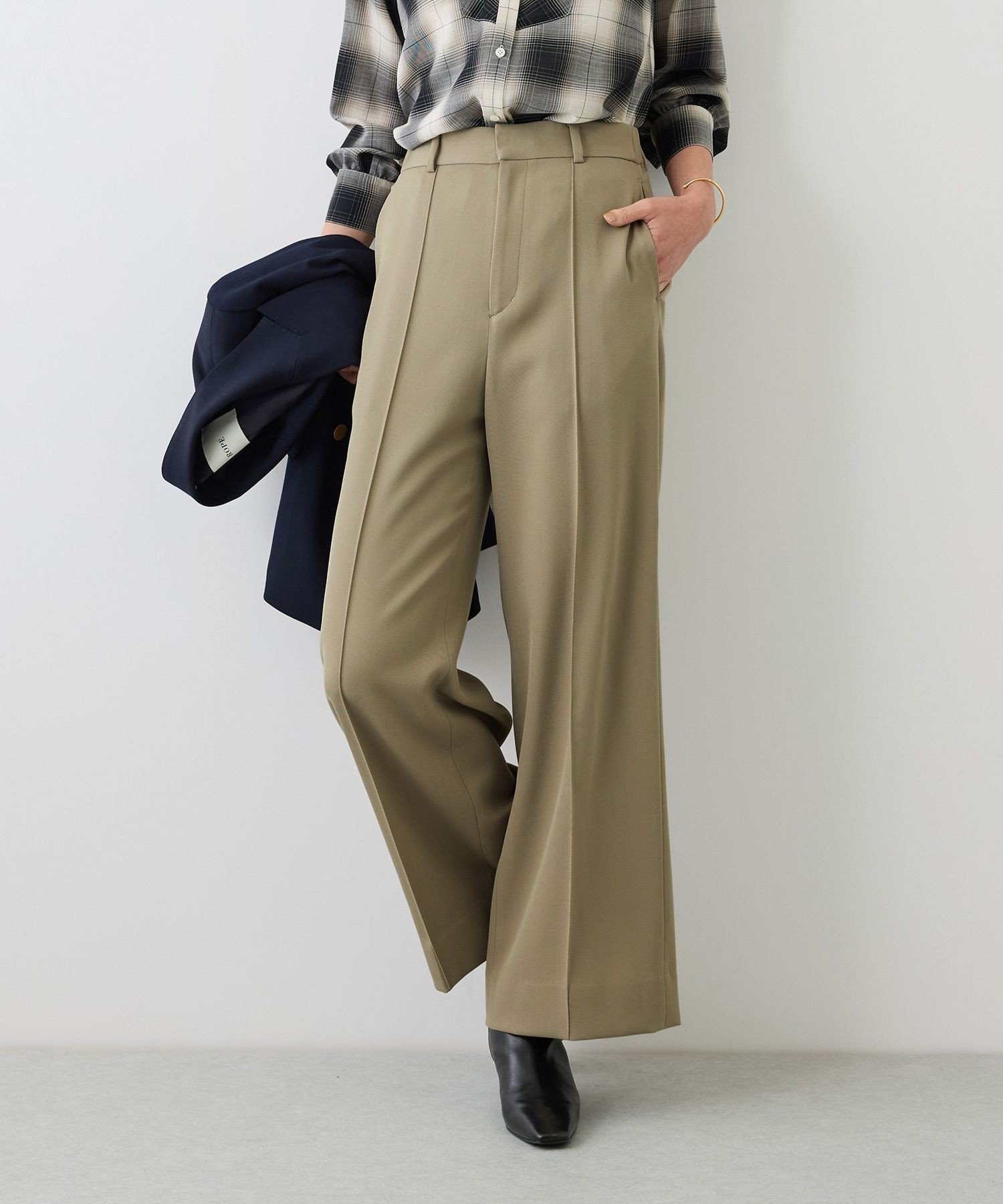 ' センタープレスワイドパンツ【J'aDoRe・一部店舗限定サイズ】 ロペ パンツ スラックス・ドレスパンツ ホワイト カーキグリーン ネイビー