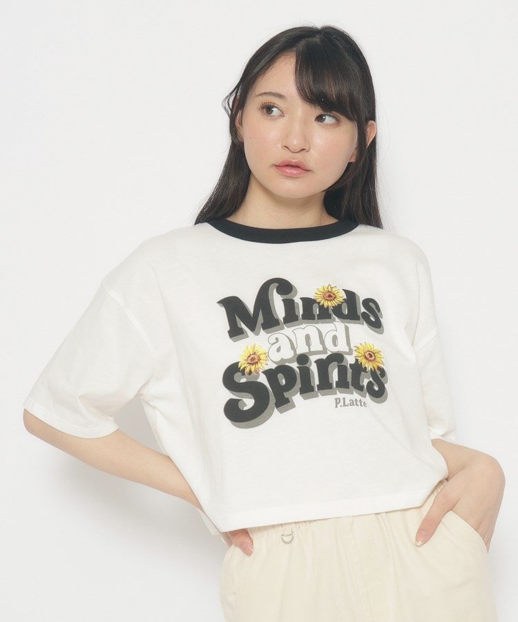 【SALE／20%OFF】PINK-latte ひまわりプリント リンガーTシャツ ピンク ラテ トップス カットソー・Tシャツ ブラックのサムネイル