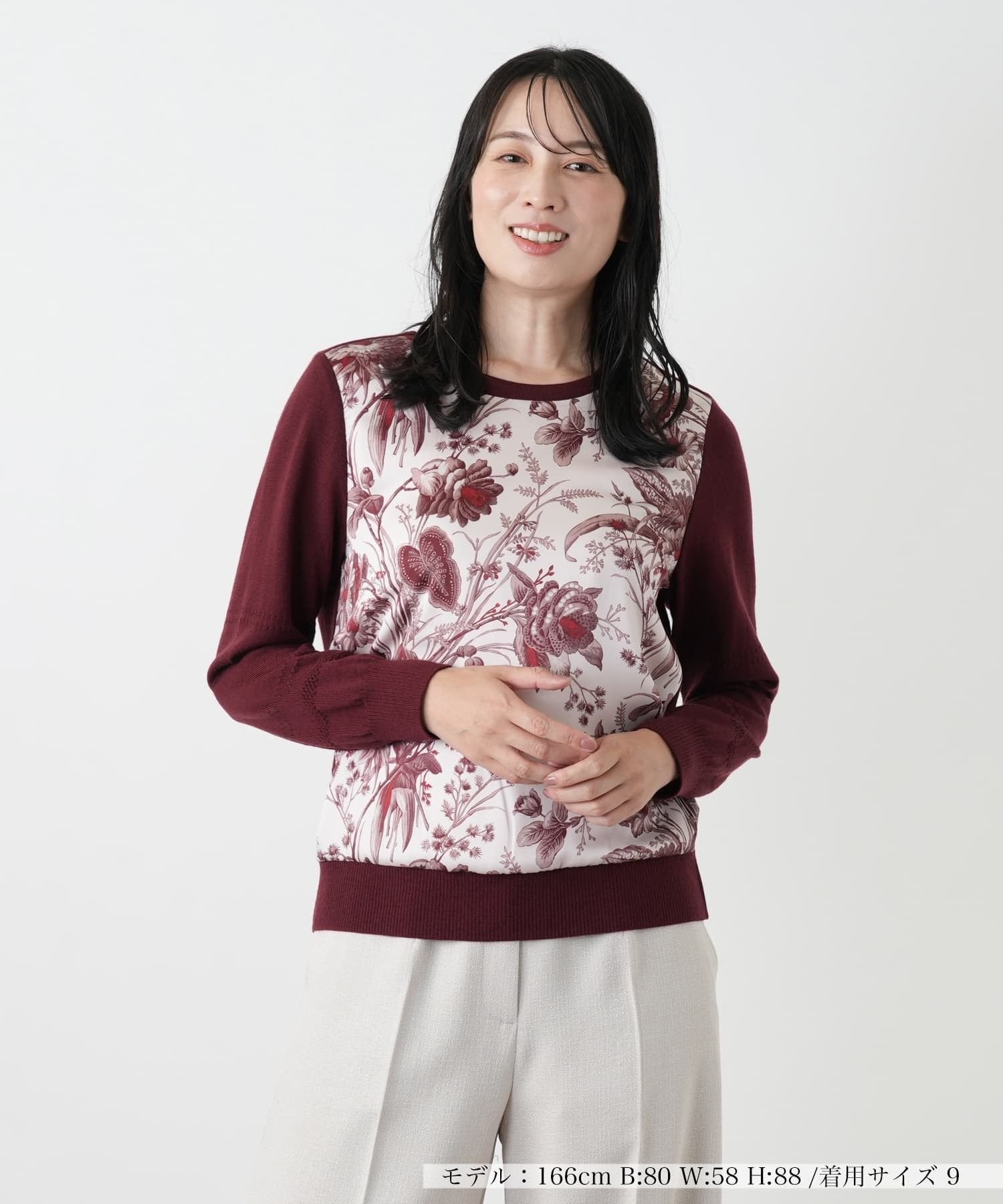 【SALE／50%OFF】Leilian ボタニカル柄切替ニット【ROCHAS Premiere】【ERICA】 レリアン トップス ニット ピンク【送料無料】