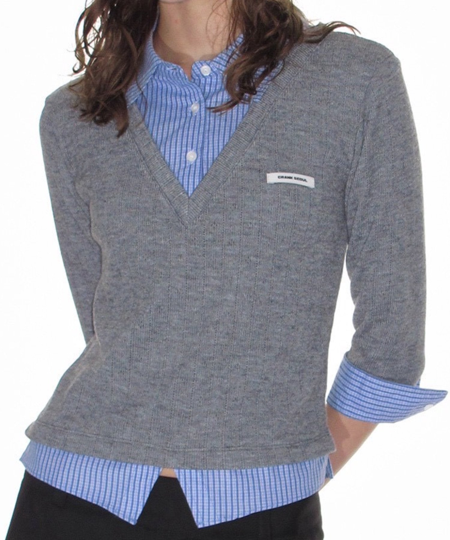 CRANK 【CRANK】KNIT LAYERED CHECK SHIRT / チェックシャツ オフィスカジュアル クランク ネバーマインドザエックスユー／チカシツプラス トップス シャツ・ブラウス グレー