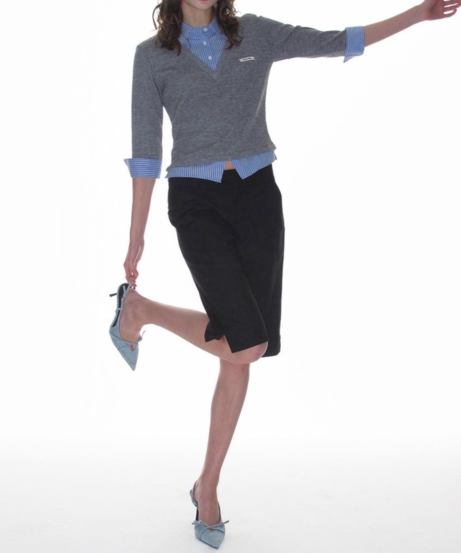 CRANK 【CRANK】KNIT LAYERED CHECK SHIRT / チェックシャツ オフィスカジュアル クランク ネバーマインドザエックスユー／チカシツプラス トップス シャツ・ブラウス グレー