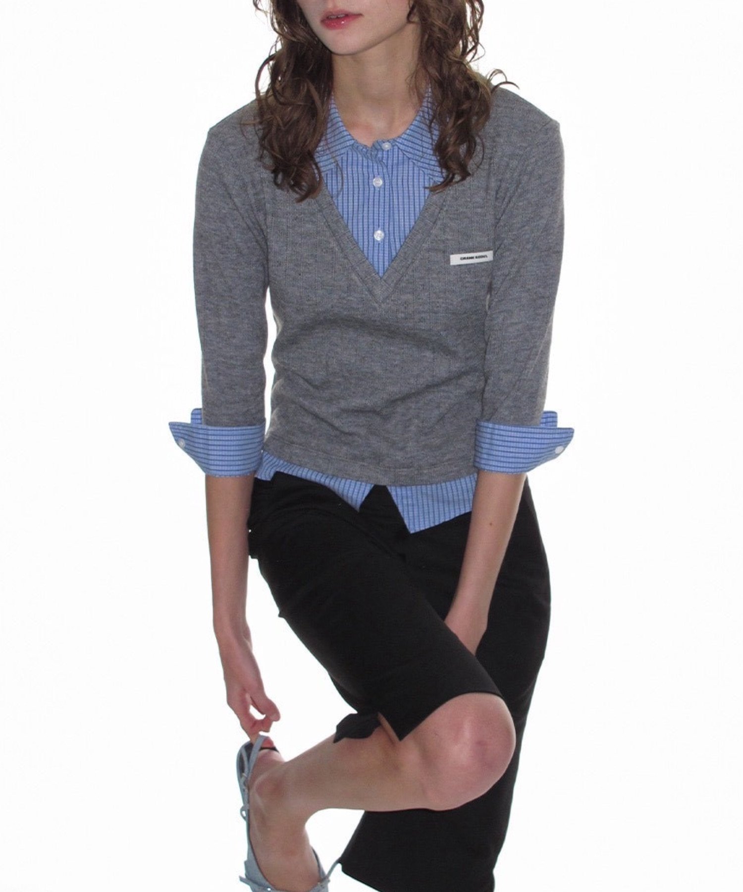 CRANK 【CRANK】KNIT LAYERED CHECK SHIRT / チェックシャツ オフィスカジュアル クランク ネバーマインドザエックスユー／チカシツプラス トップス シャツ・ブラウス グレー