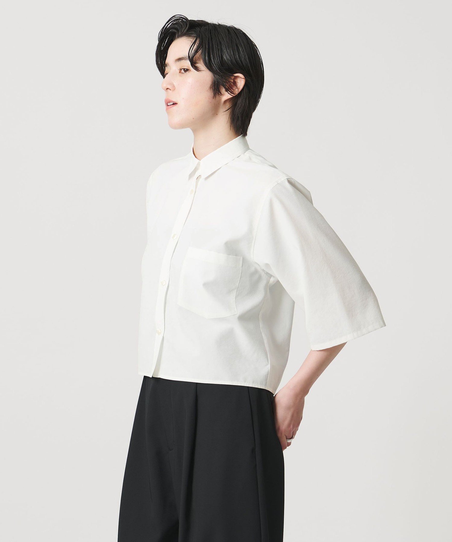 MARW UNITED ARROWS ＜MARW UNITED ARROWS＞タイプライター 7分袖 シャツ ビューティー＆ユース　ユナイテッドアローズ トップス シャツ・ブラウス ブラック ホワイト【送料無料】