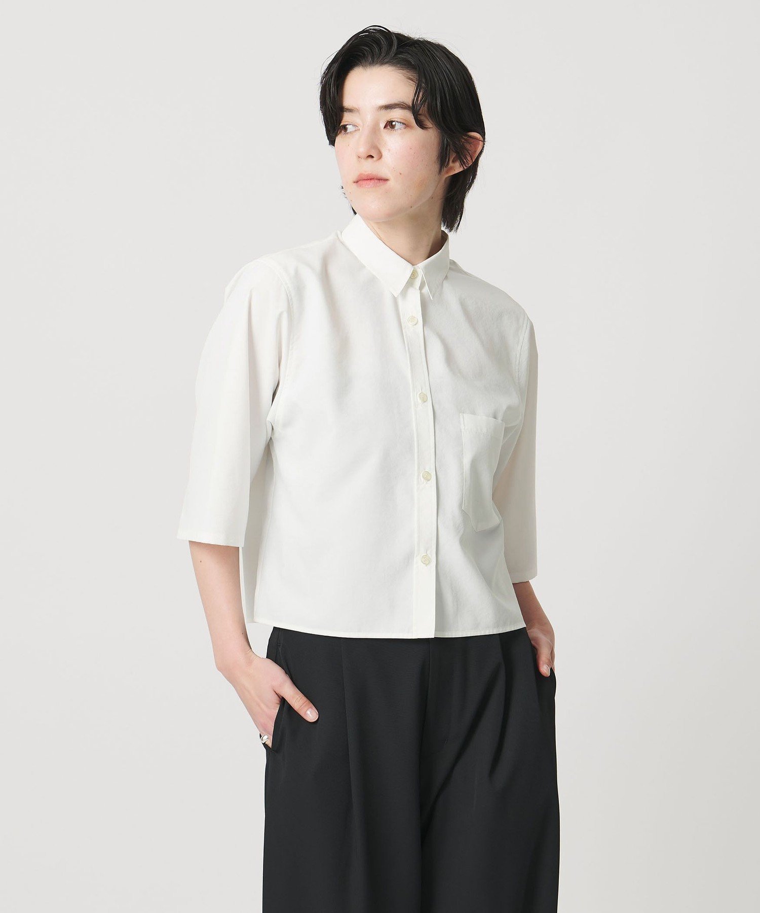 MARW UNITED ARROWS ＜MARW UNITED ARROWS＞タイプライター 7分袖 シャツ ビューティー＆ユース　ユナイテッドアローズ トップス シャツ・ブラウス ブラック ホワイト【送料無料】