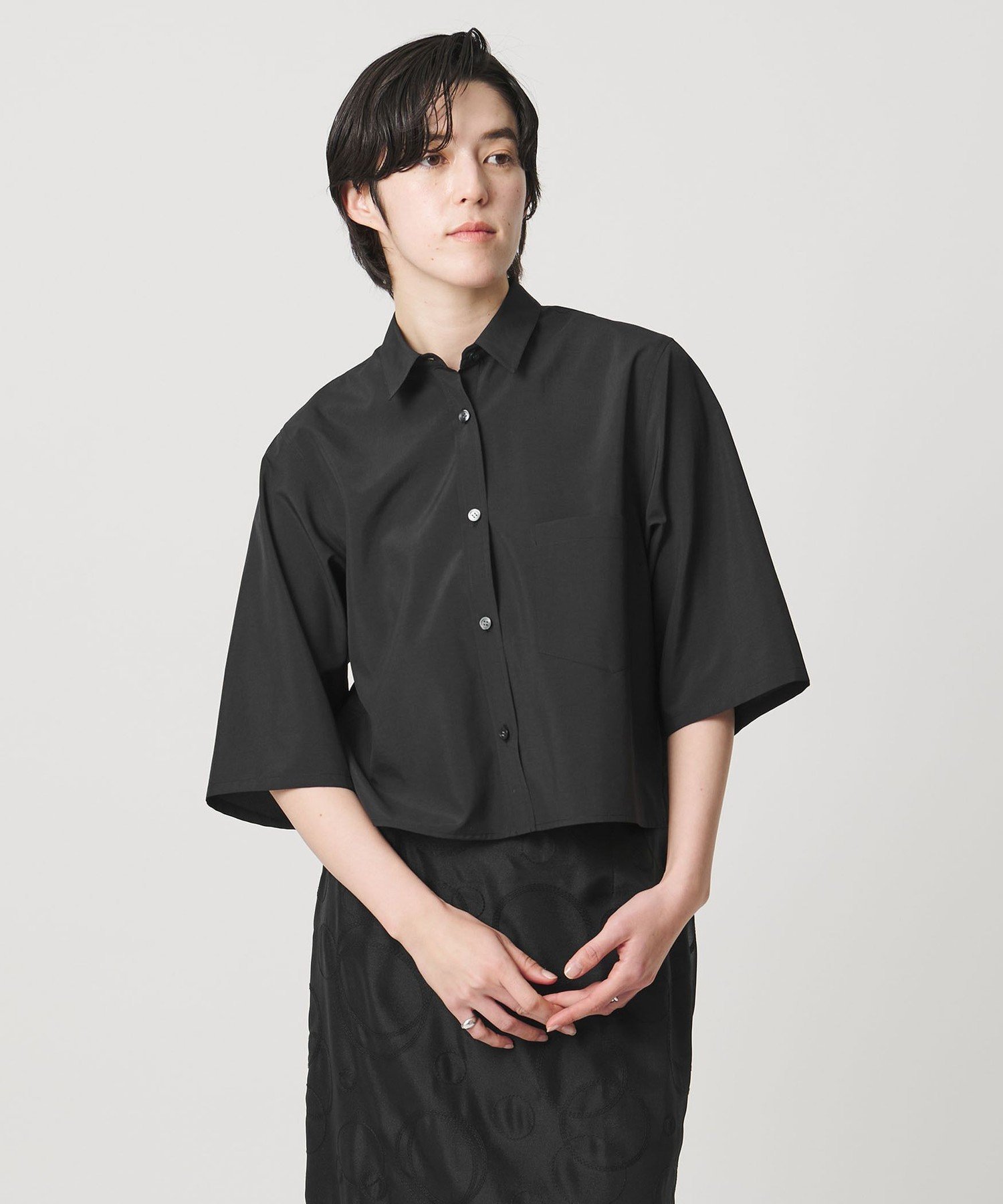 MARW UNITED ARROWS ＜MARW UNITED ARROWS＞タイプライター 7分袖 シャツ ビューティー＆ユース　ユナイテッドアローズ トップス シャツ・ブラウス ブラック ホワイト【送料無料】