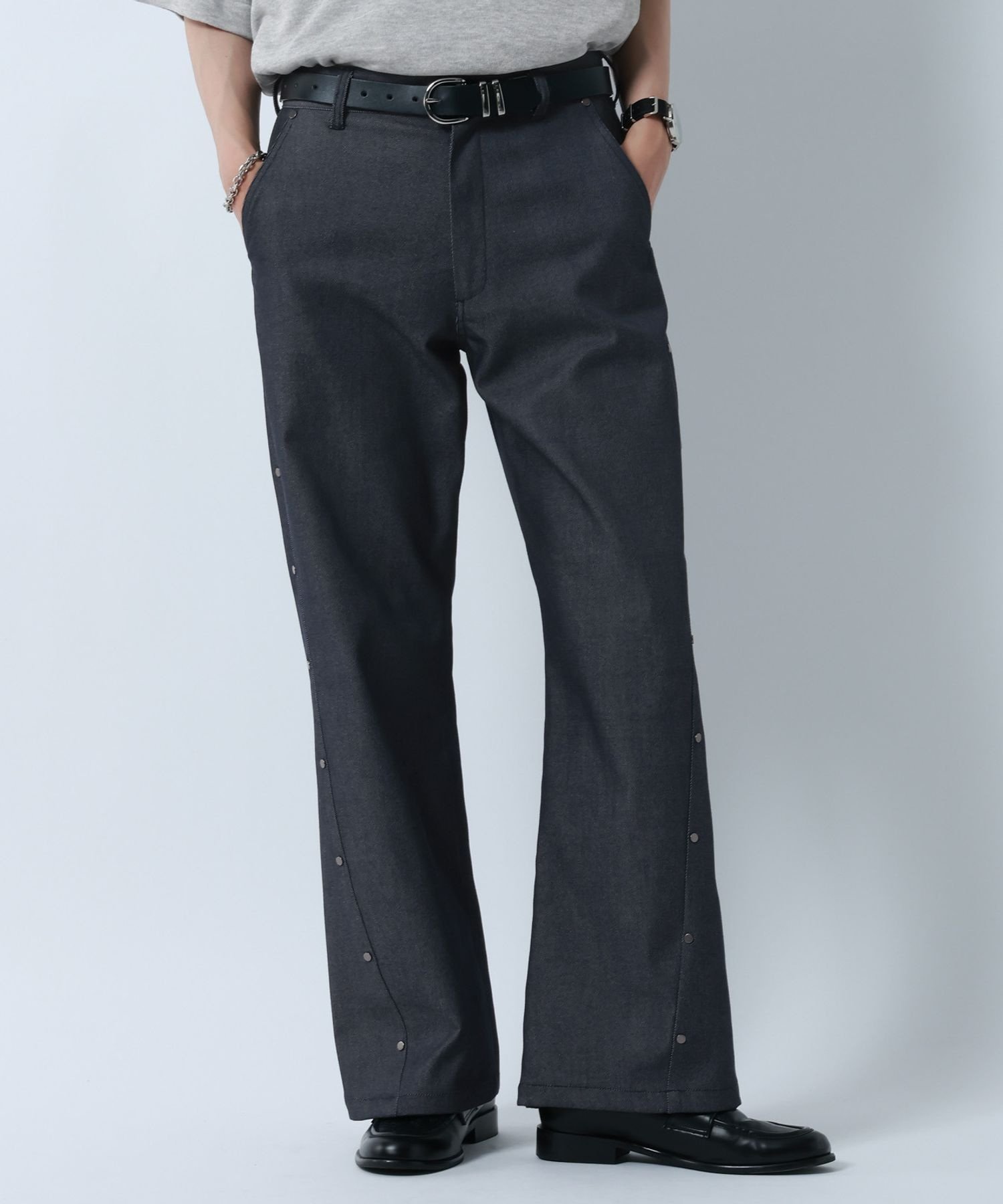 RAGEBLUE カーブシームリベットフレアパンツ レイジブルー パンツ ジーンズ・デニムパンツ ネイビー ブラック